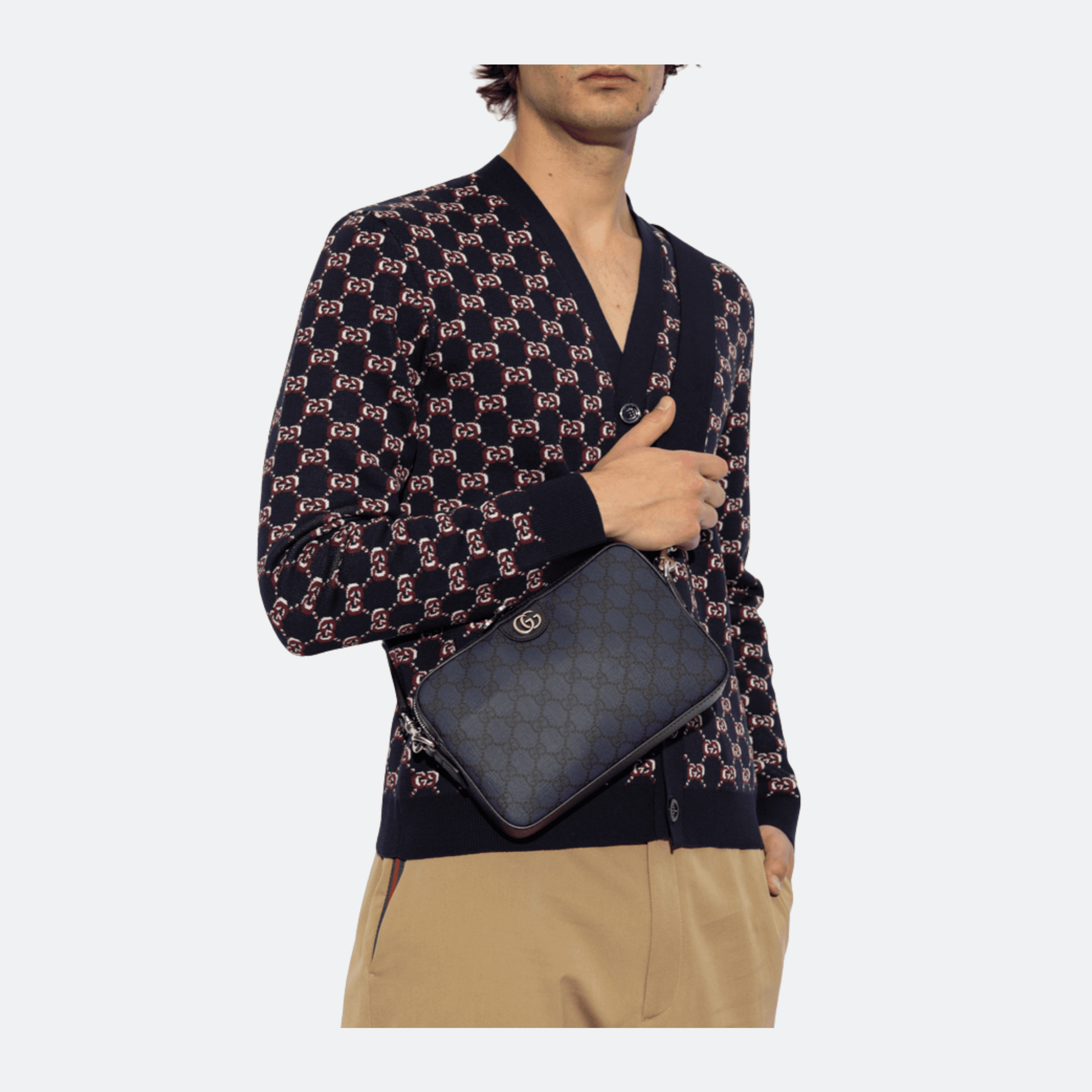 Gucci Ophidia Navy Blue Canvas Small Men Shoulder Bag alternate