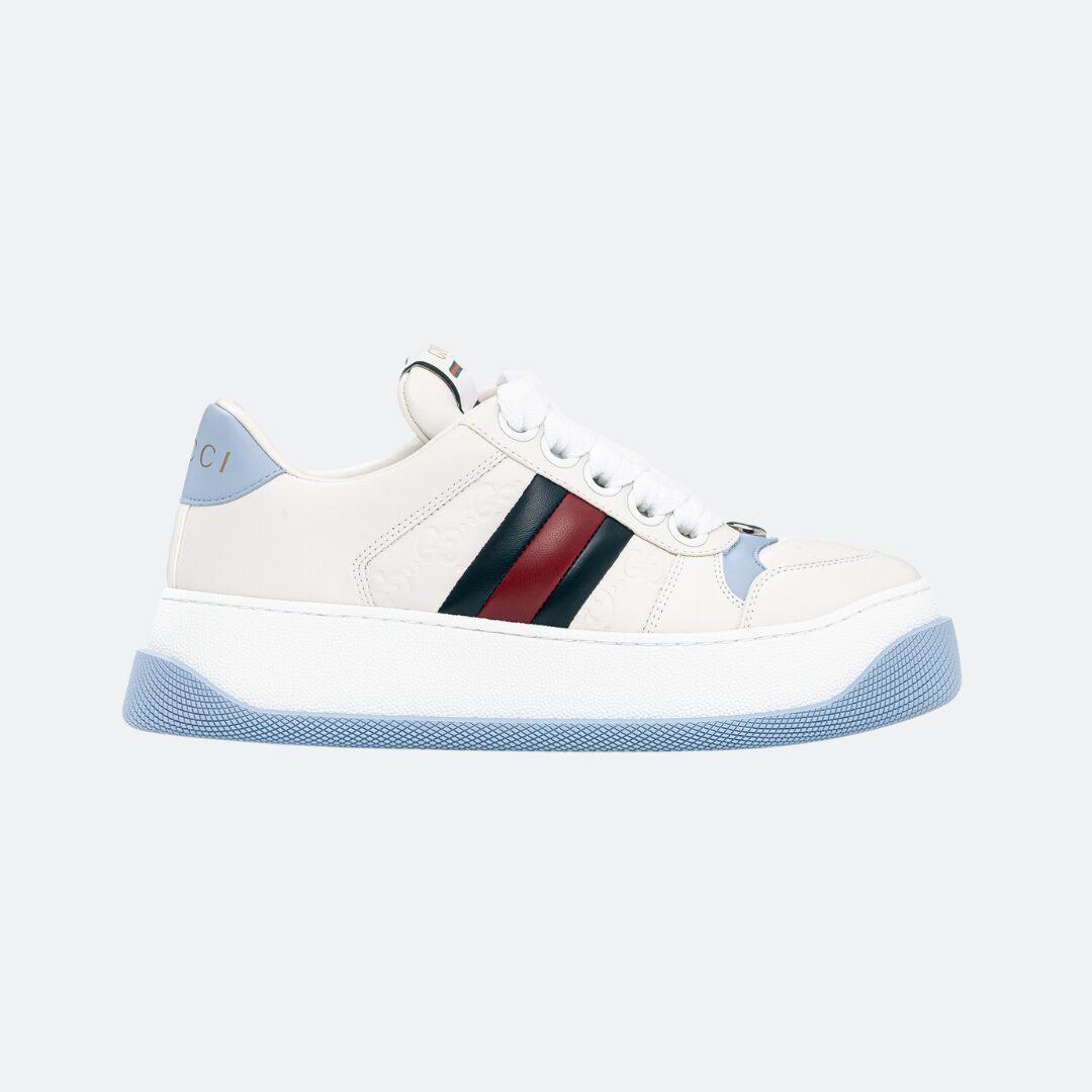 Gucci Screener White-Blue Leather Women Sneakers