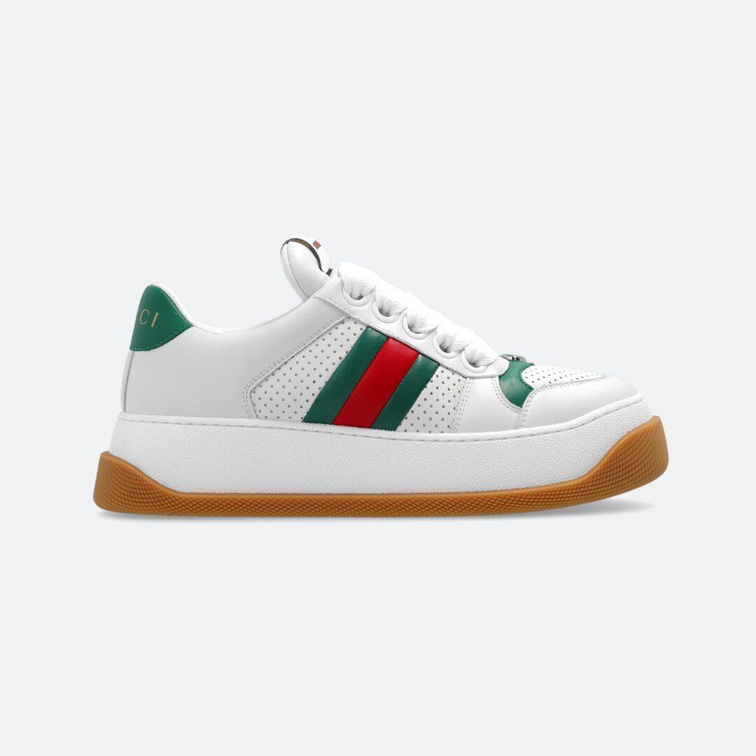 Gucci Screener White-Green-Red Leather Women Sneakers