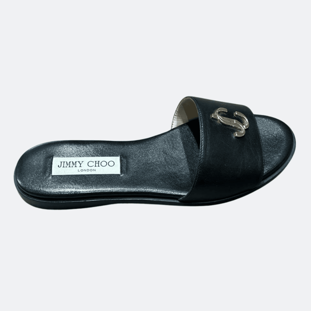 Jimmy Choo Black Leather Flat Sandals