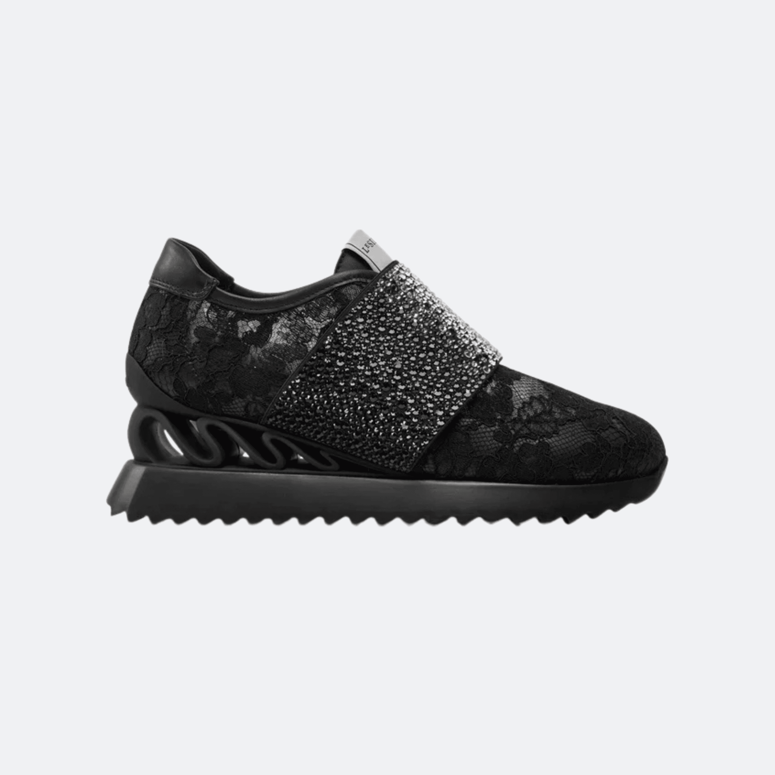 Le Silla Crystal Embellished Lace Slip-On Shoes for Women - Black