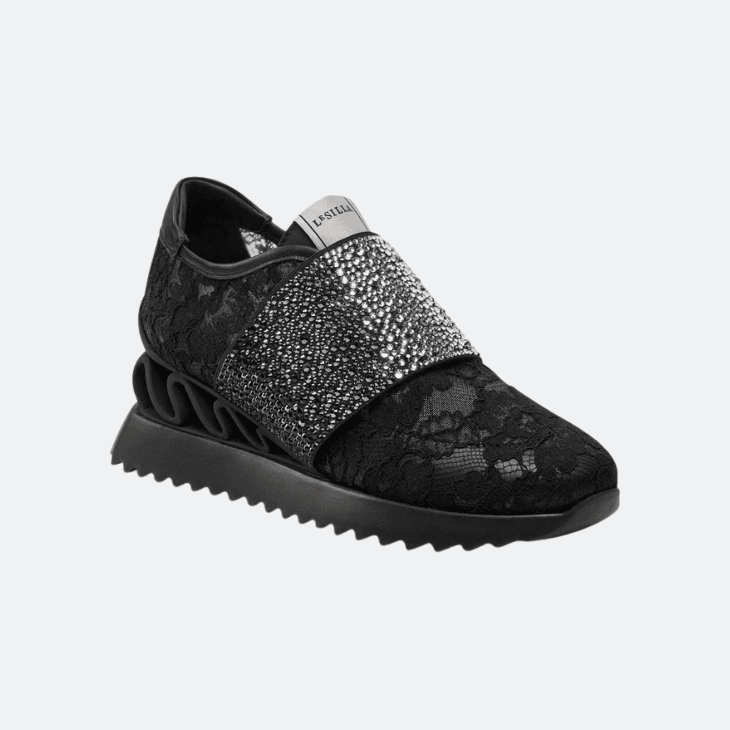 Le Silla Crystal Embellished Lace Slip-On Shoes for Women - Black alternate