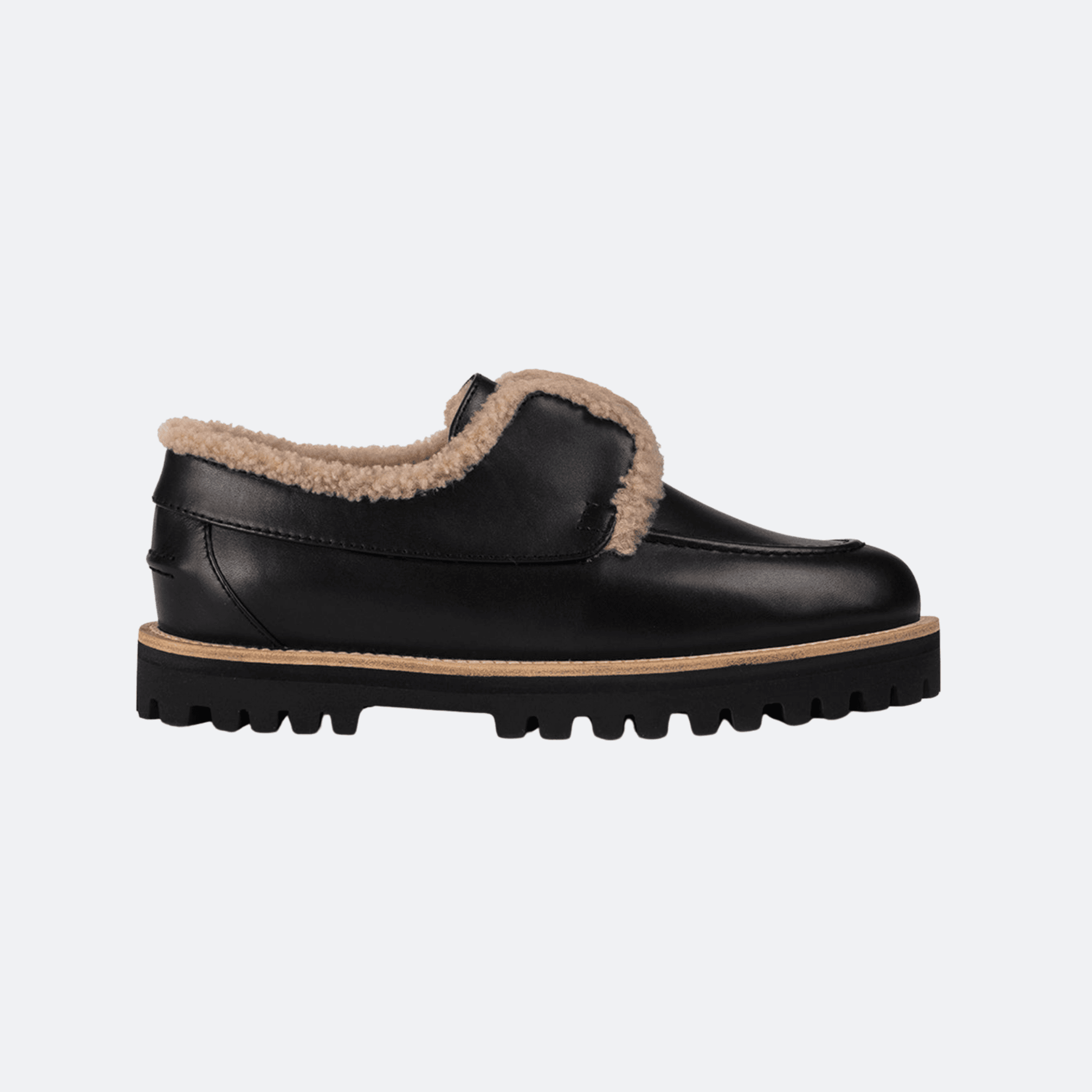 Le Silla Yacht Leather Loafers With Shearling Trim And Lug Sole For Women - Black