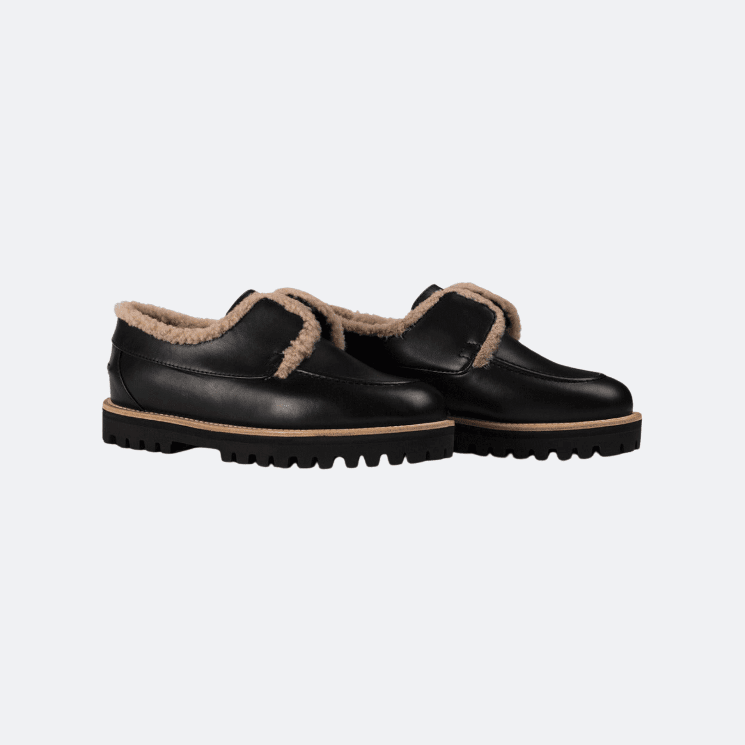 Le Silla Yacht Leather Loafers With Shearling Trim And Lug Sole For Women - Black alternate