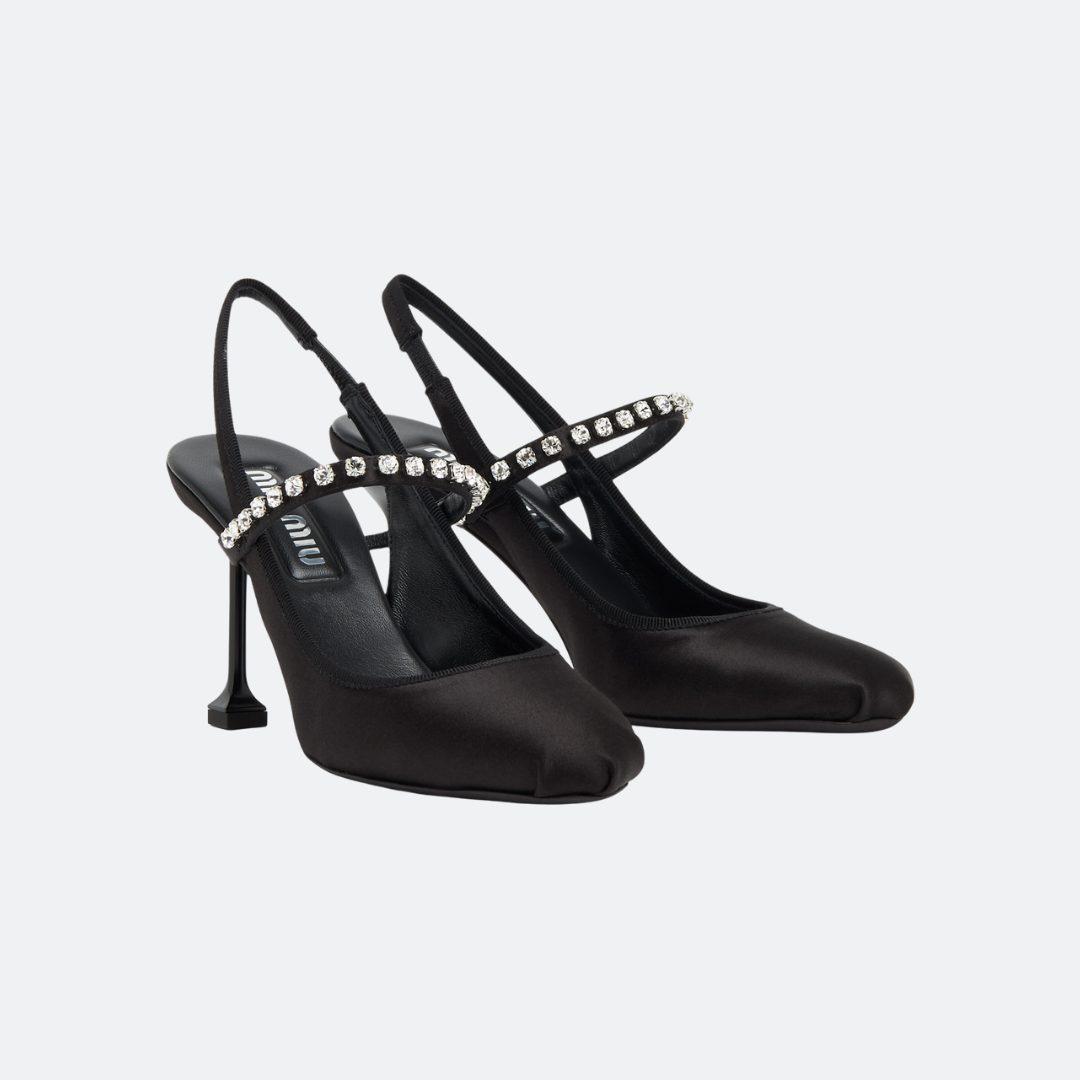 Miu Miu Black Satin Slingback Pumps alternate