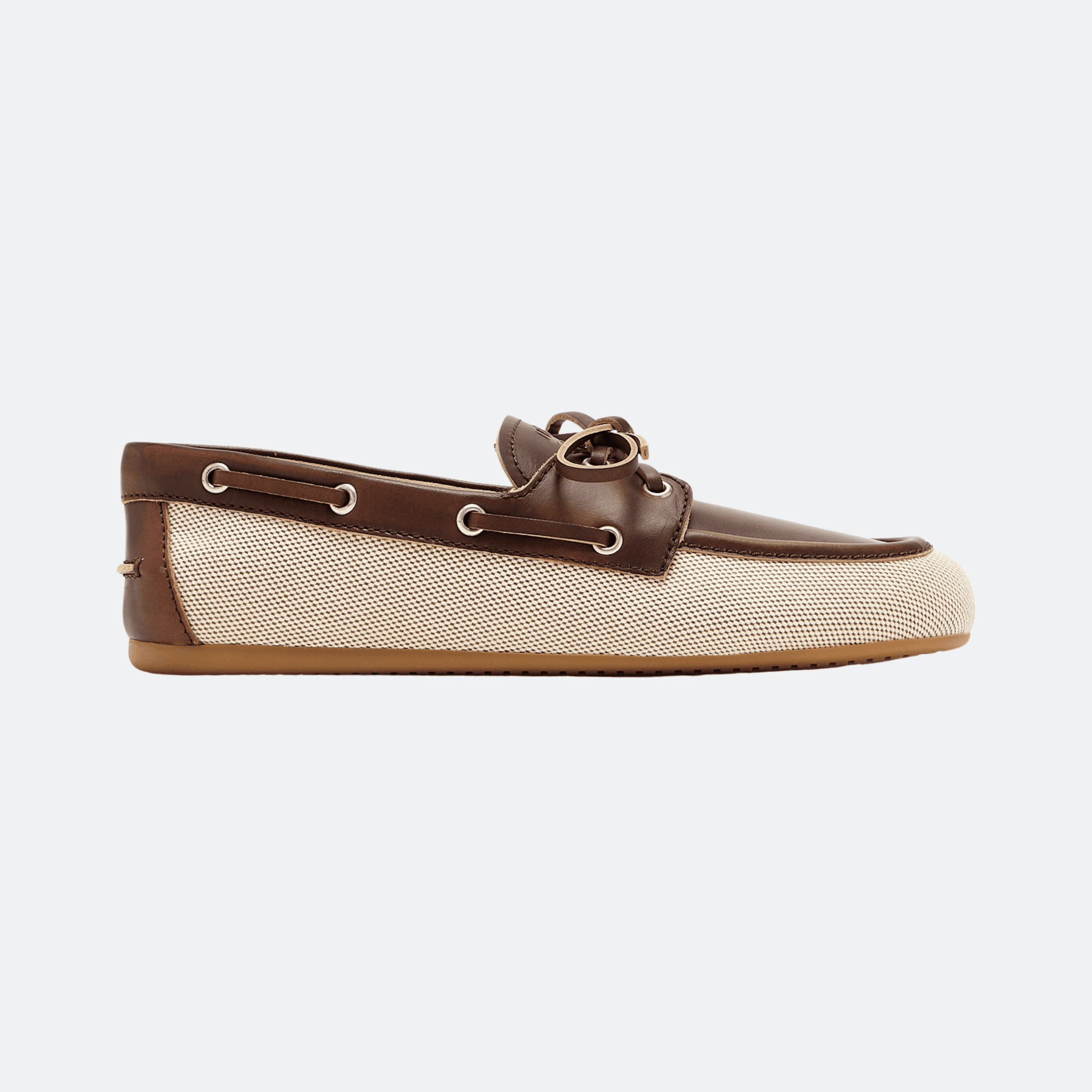 Miu Miu Canvas And Bleached Leather Boat Shoes For Women - Beige-Brown