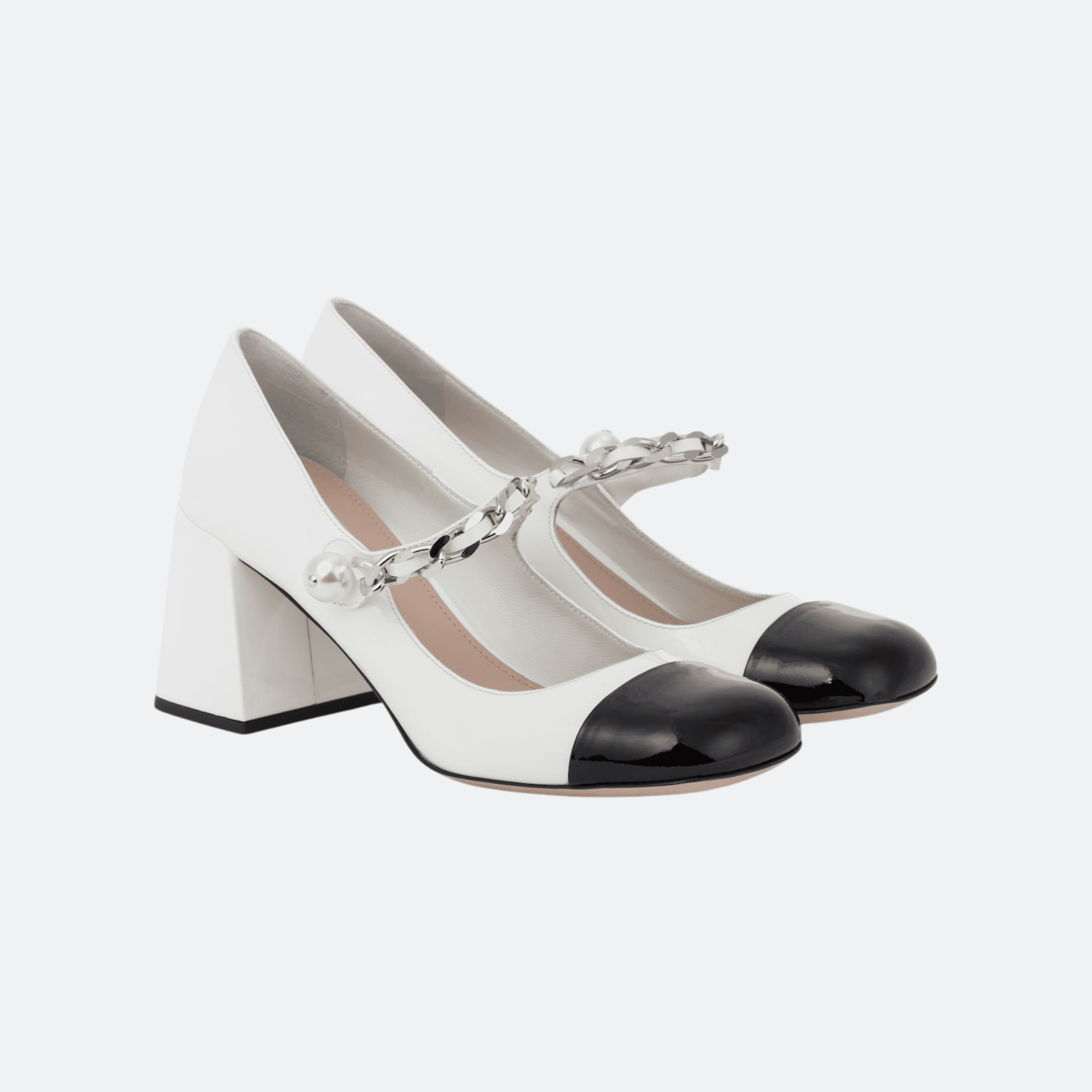 Miu Miu Chain-Strap Mary Jane Block Heel Pumps - White alternate