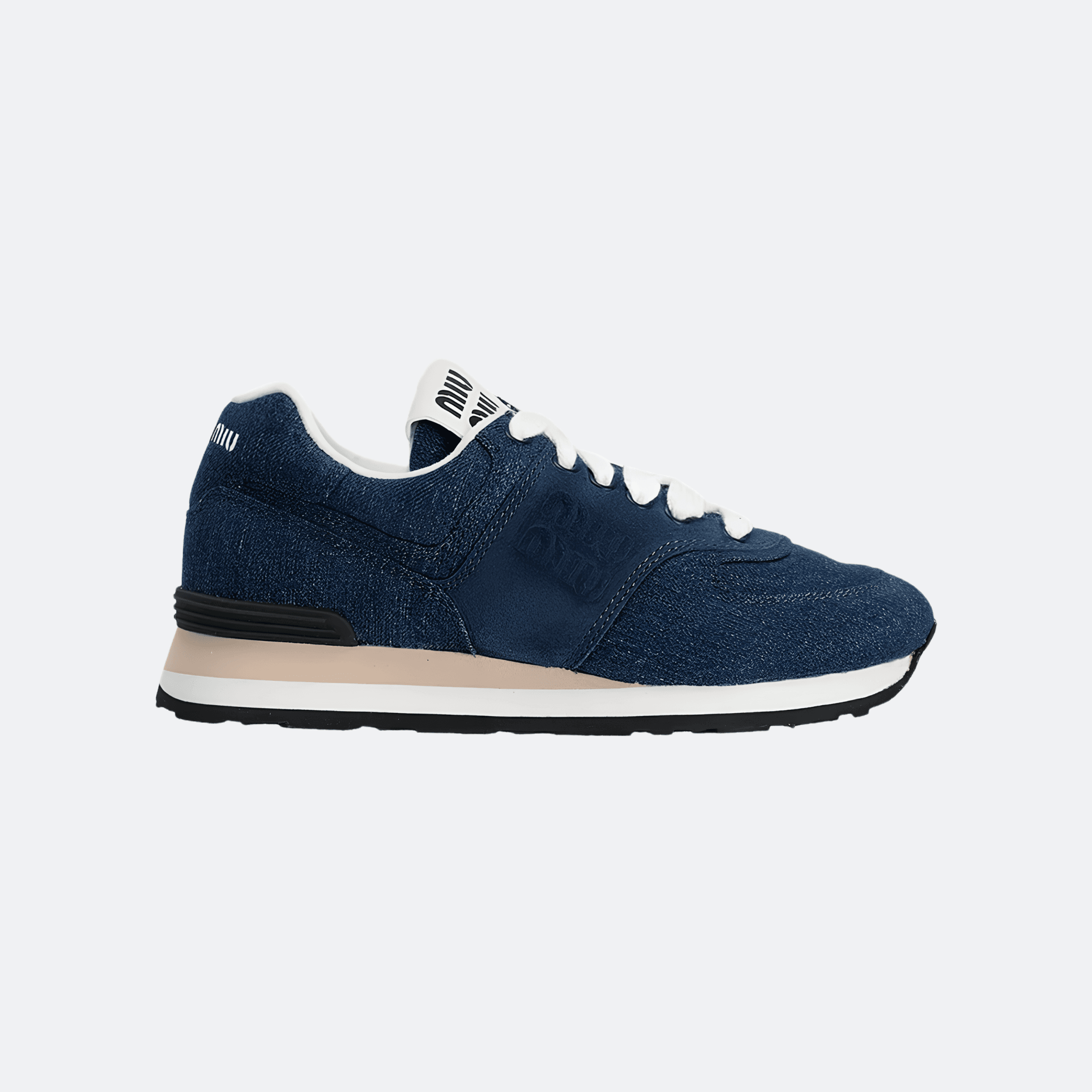 Miu Miu Denim Low-Top Logo Retro Runner Sneakers - Blue Denim/White