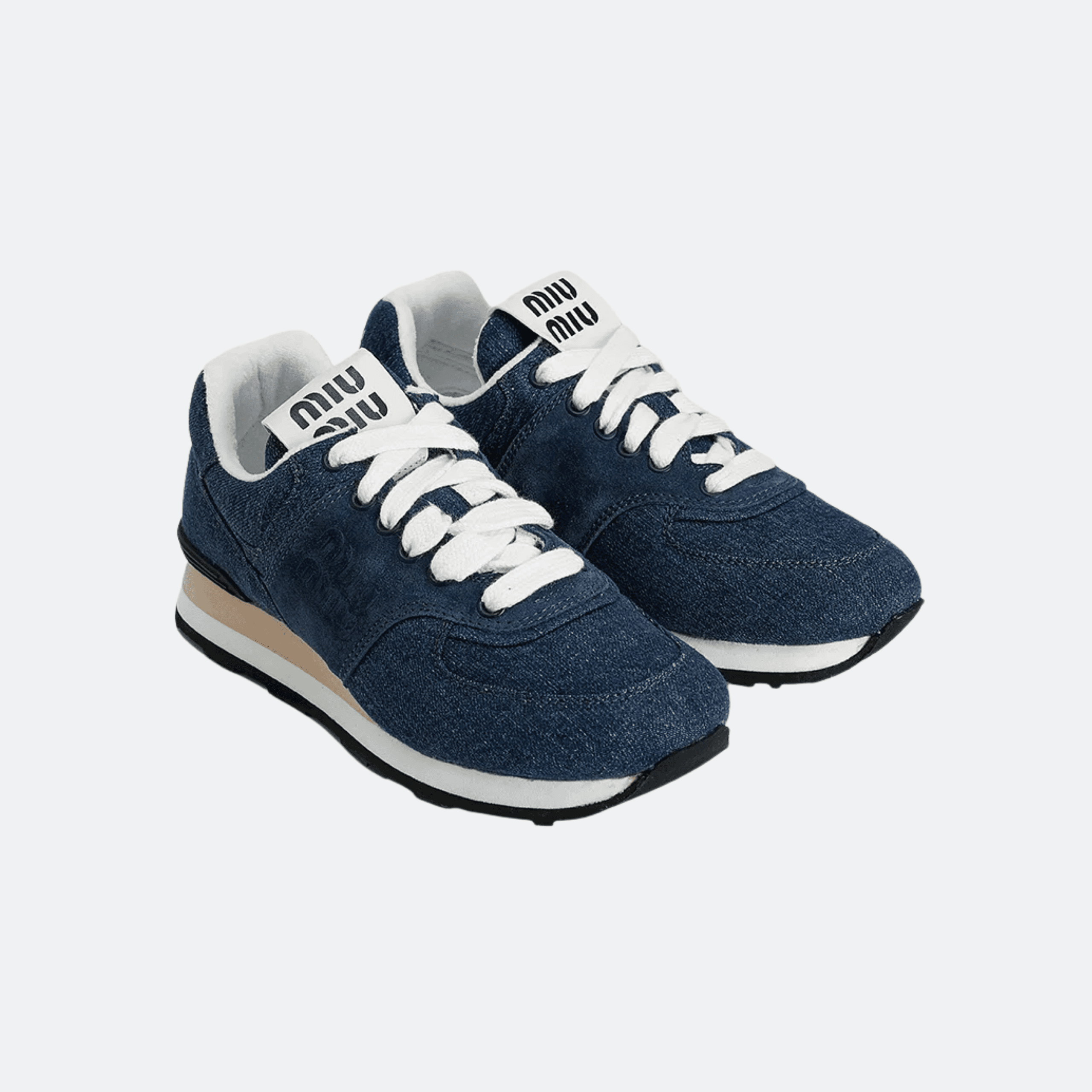Miu Miu Denim Low-Top Logo Retro Runner Sneakers - Blue Denim/White alternate