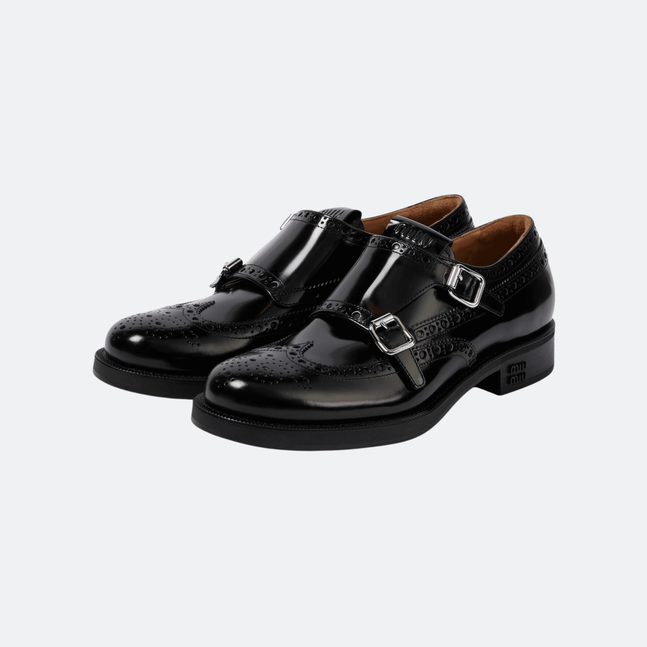 Miu Miu Double Monk Black Patent Leather Brogue Shoes alternate