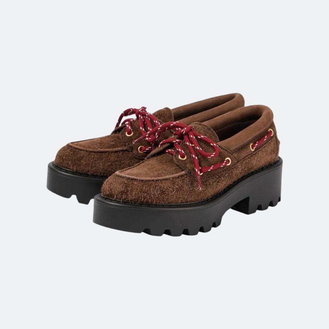 Miu Miu Lace Up Suede Brown Women Loafers alternate