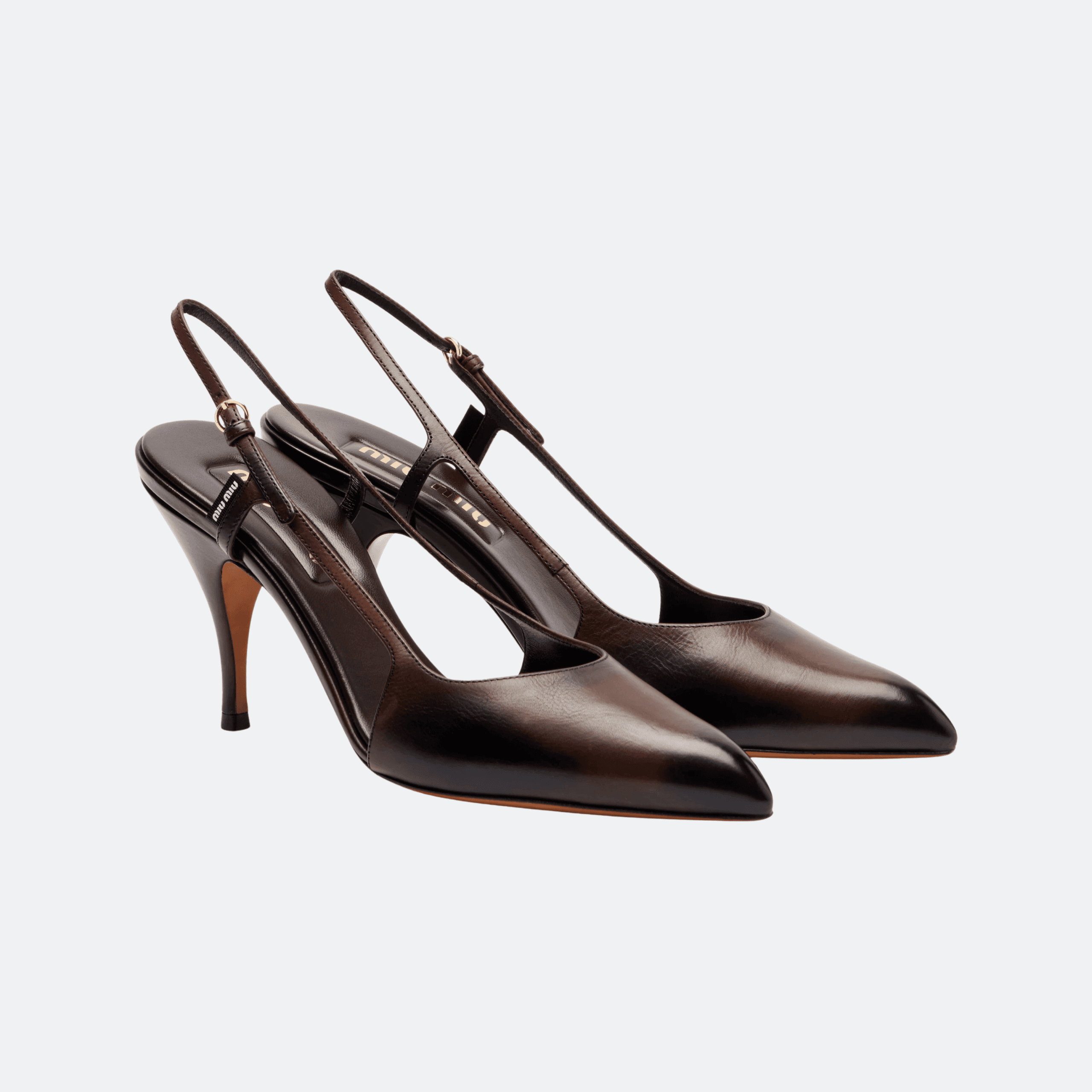 Miu Miu Leather Slingback Pumps For Women - Brown alternate