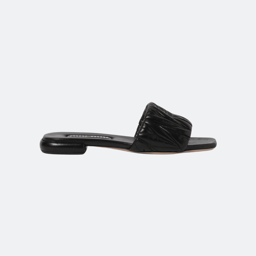 Miu Miu Matelasse Black Nappa Leather Slides