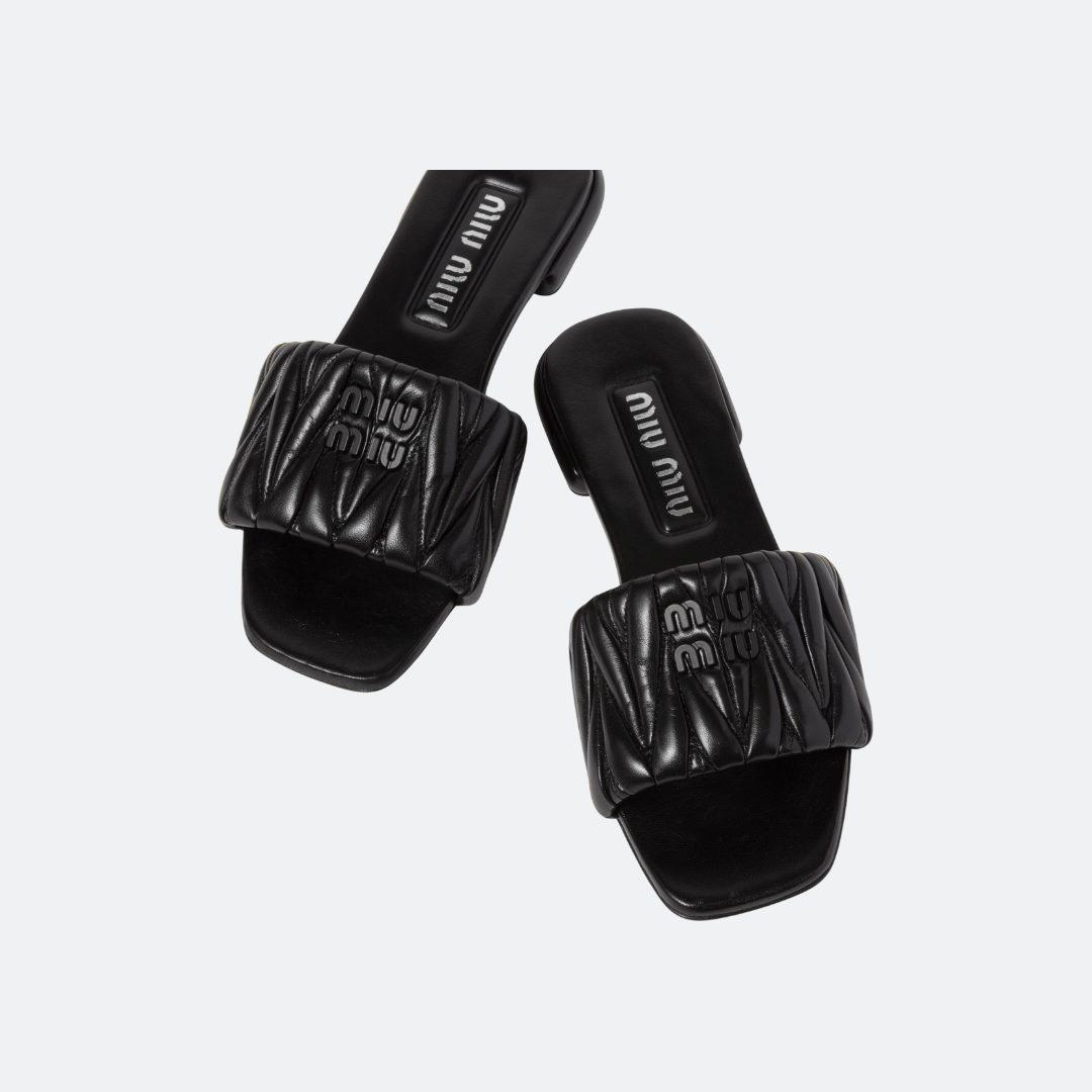 Miu Miu Matelasse Black Nappa Leather Slides alternate