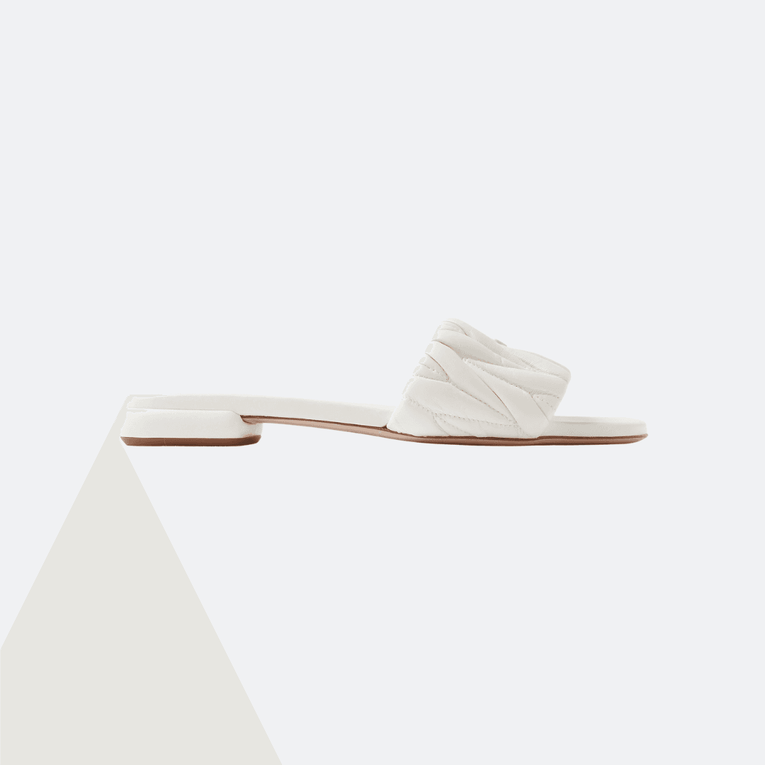 Miu Miu Matelasse White Nappa Leather Slides