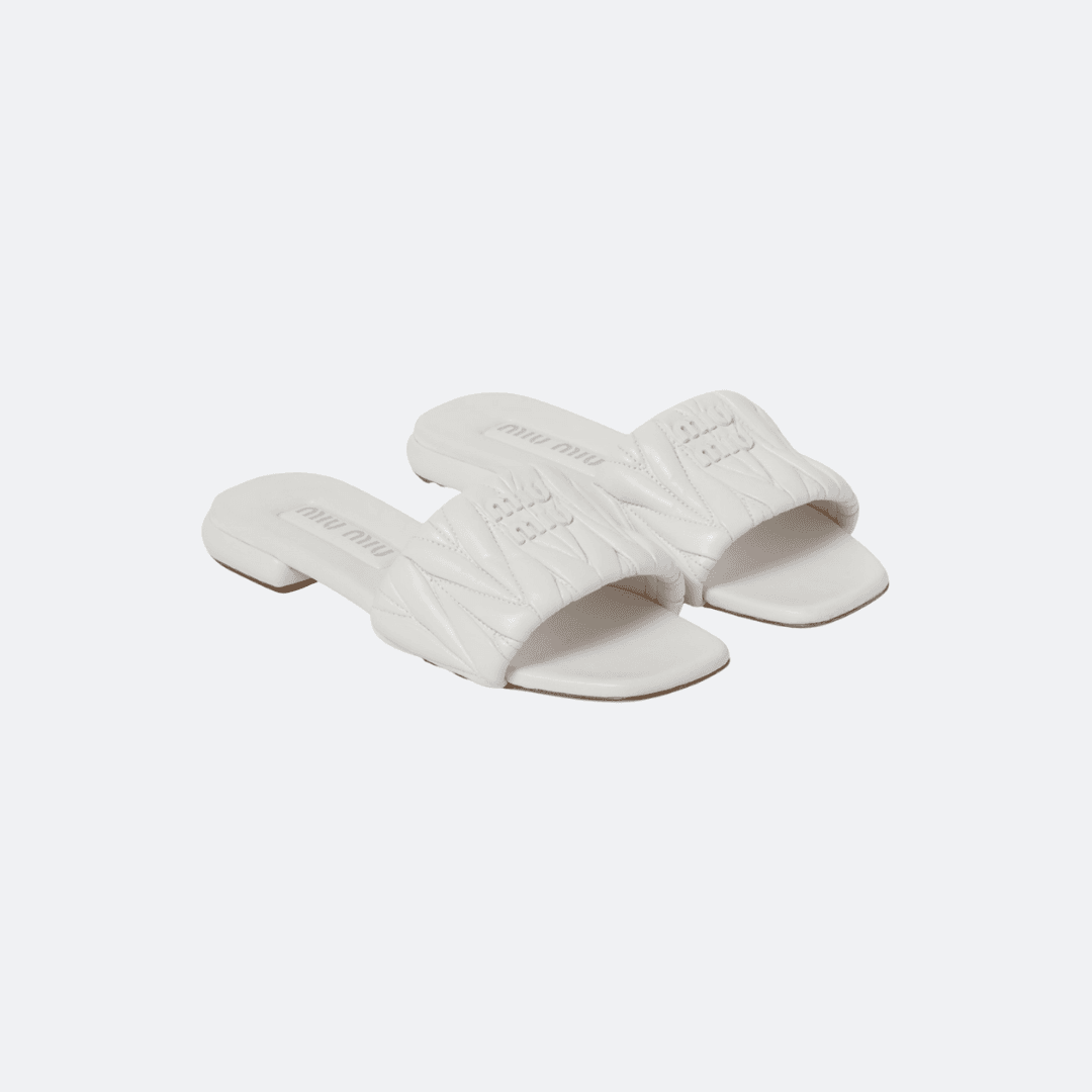 Miu Miu Matelasse White Nappa Leather Slides alternate