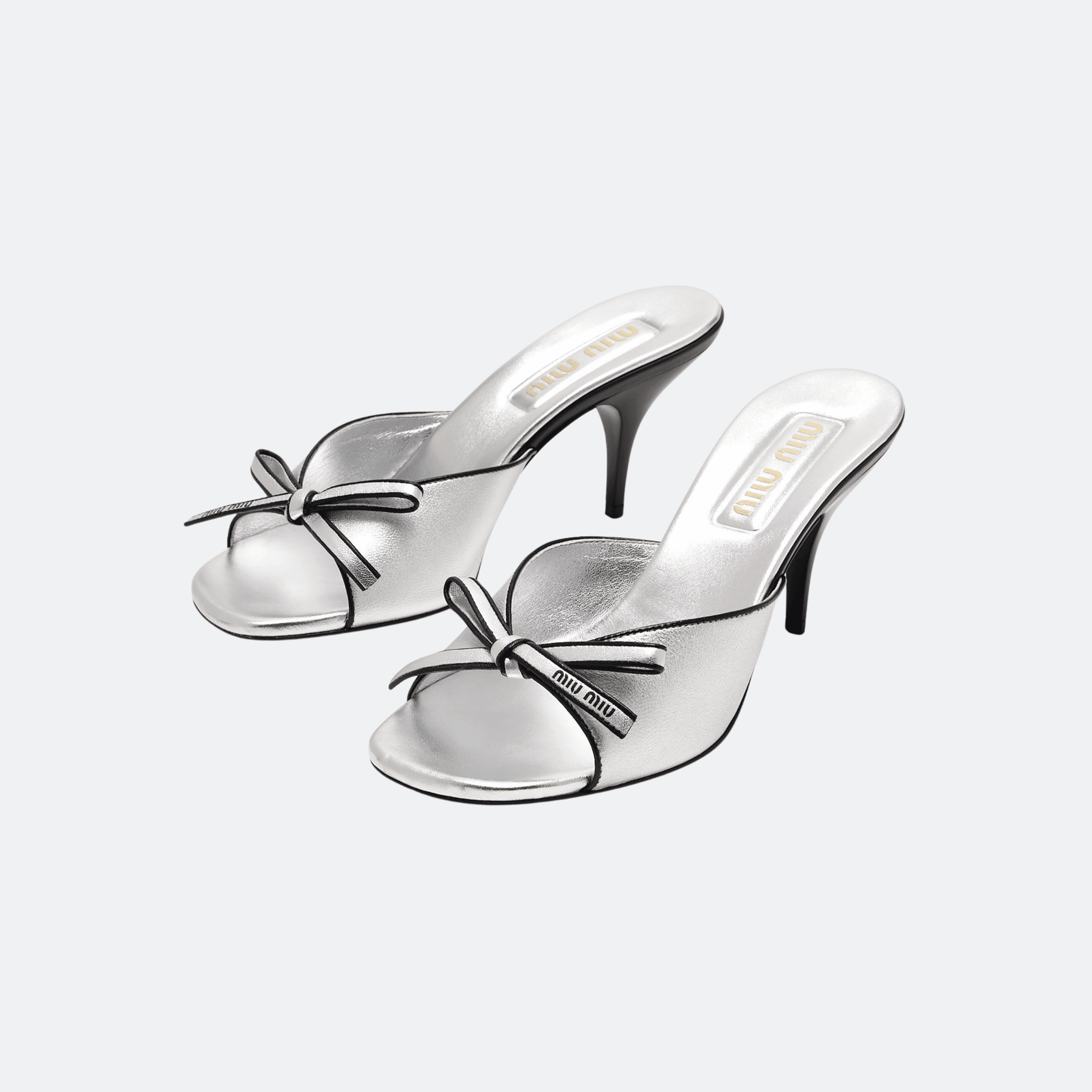 Miu Miu Mordoré 75mm Bow Nappa Leather Sandals for Women - Silver alternate