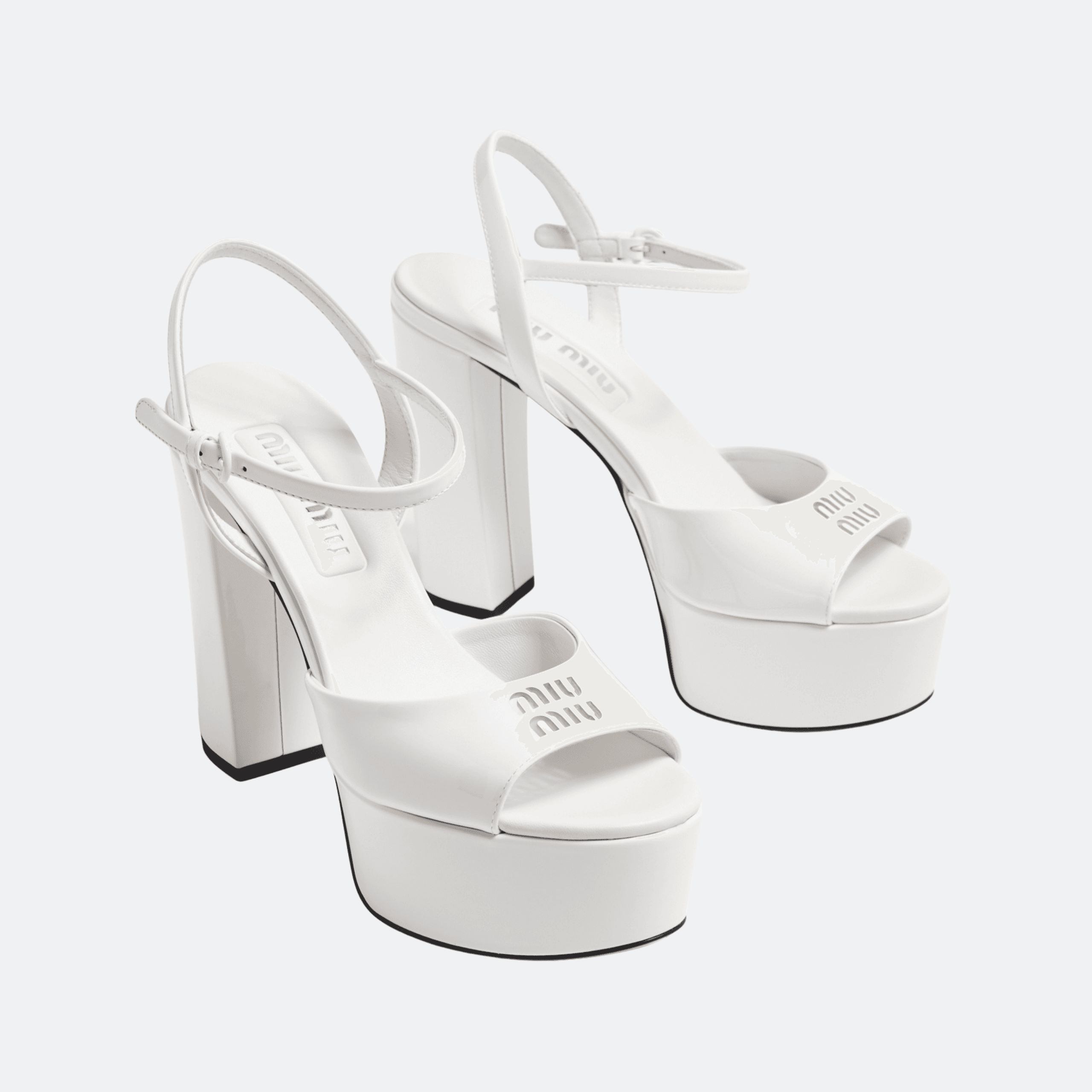 Miu Miu Patent Leather Platform Sandals for Women - White alternate