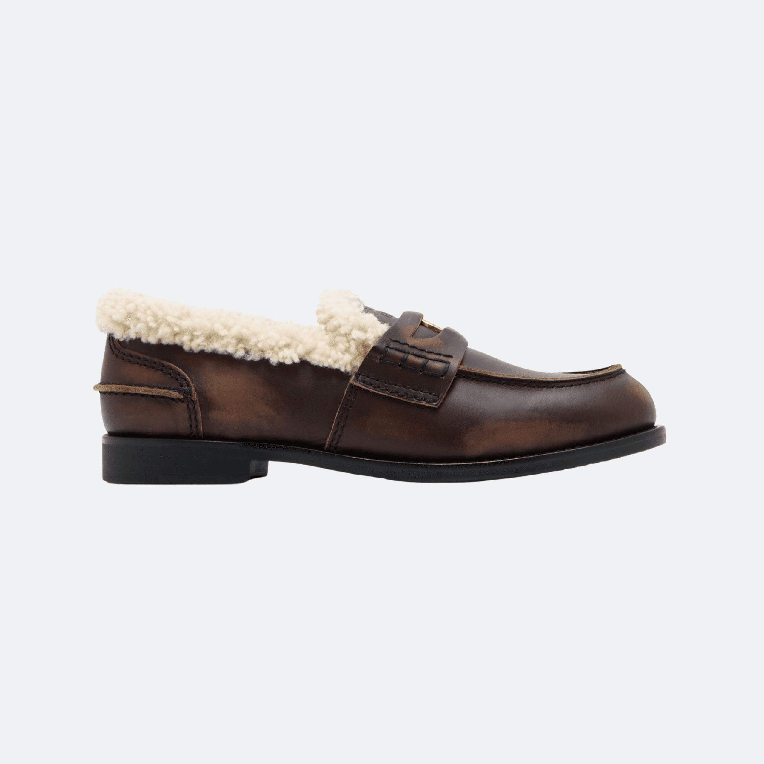 Miu Miu Penny Bleached Leather And Shearling Loafers - Brown