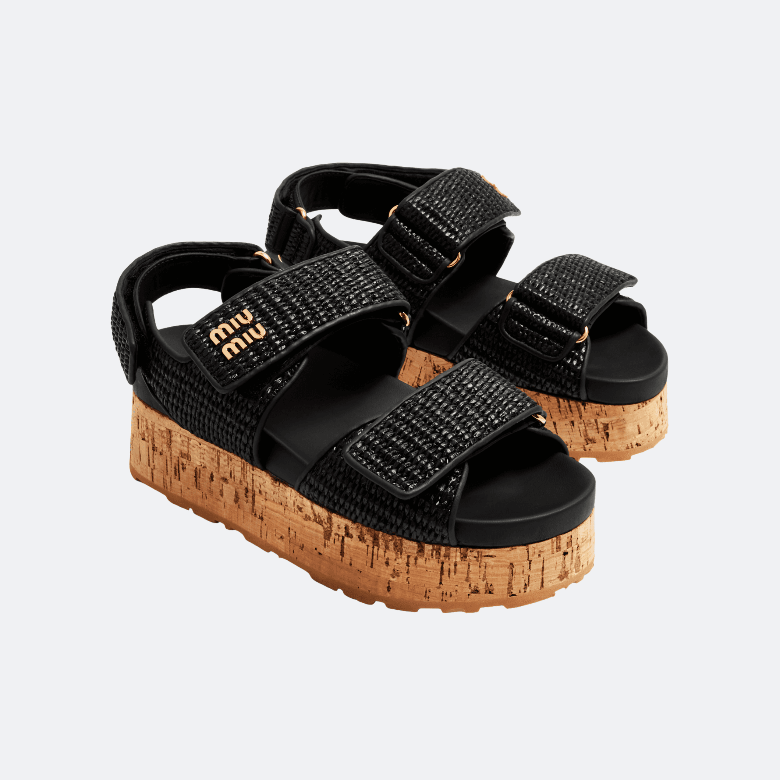 Miu Miu Raffia-Effect Woven Fabric Wedge Sandals for Women - Black alternate