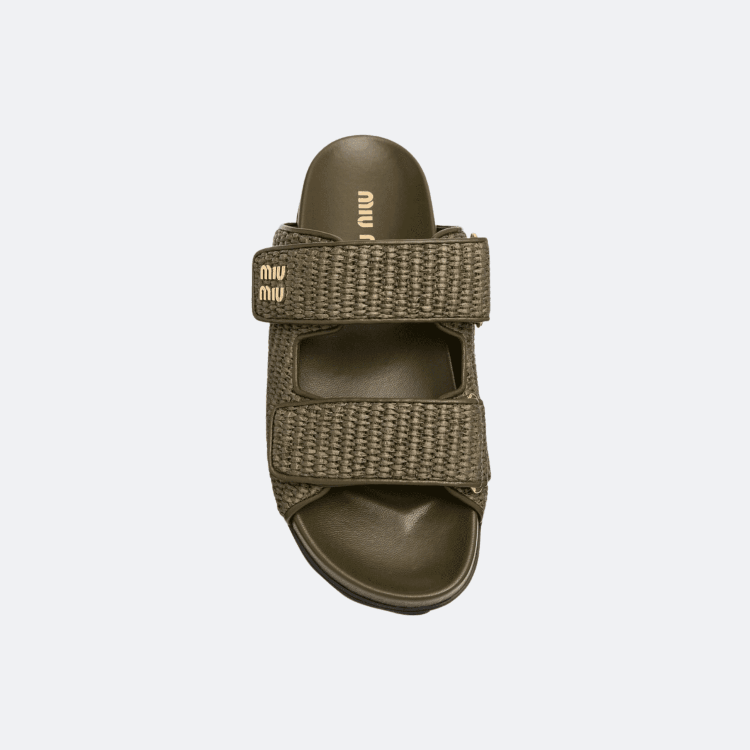 Miu Miu – Raffia Slides Sandals - Military Green alternate