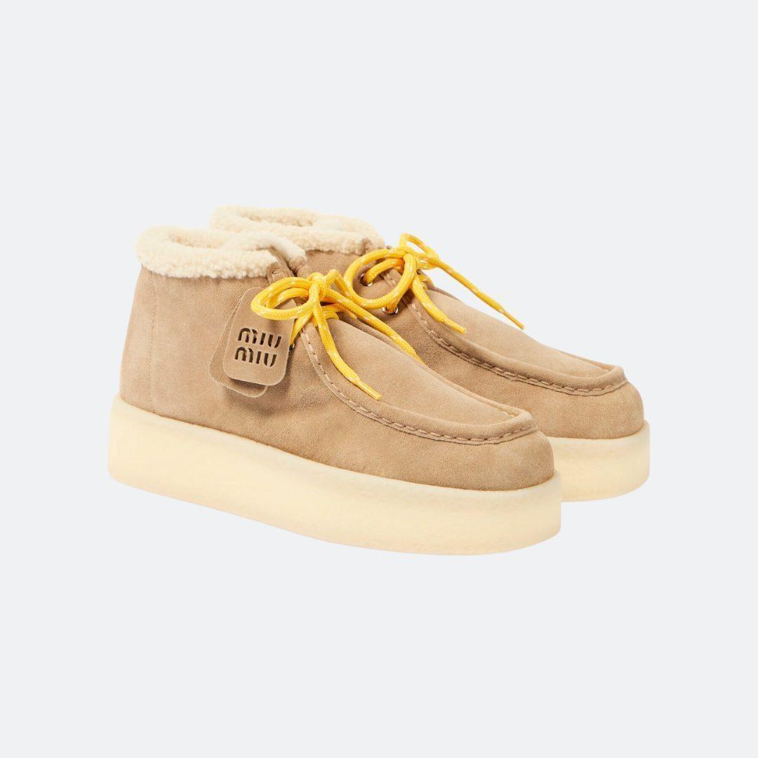 Miu Miu Shearling-lined Suede Beige Women Boots alternate