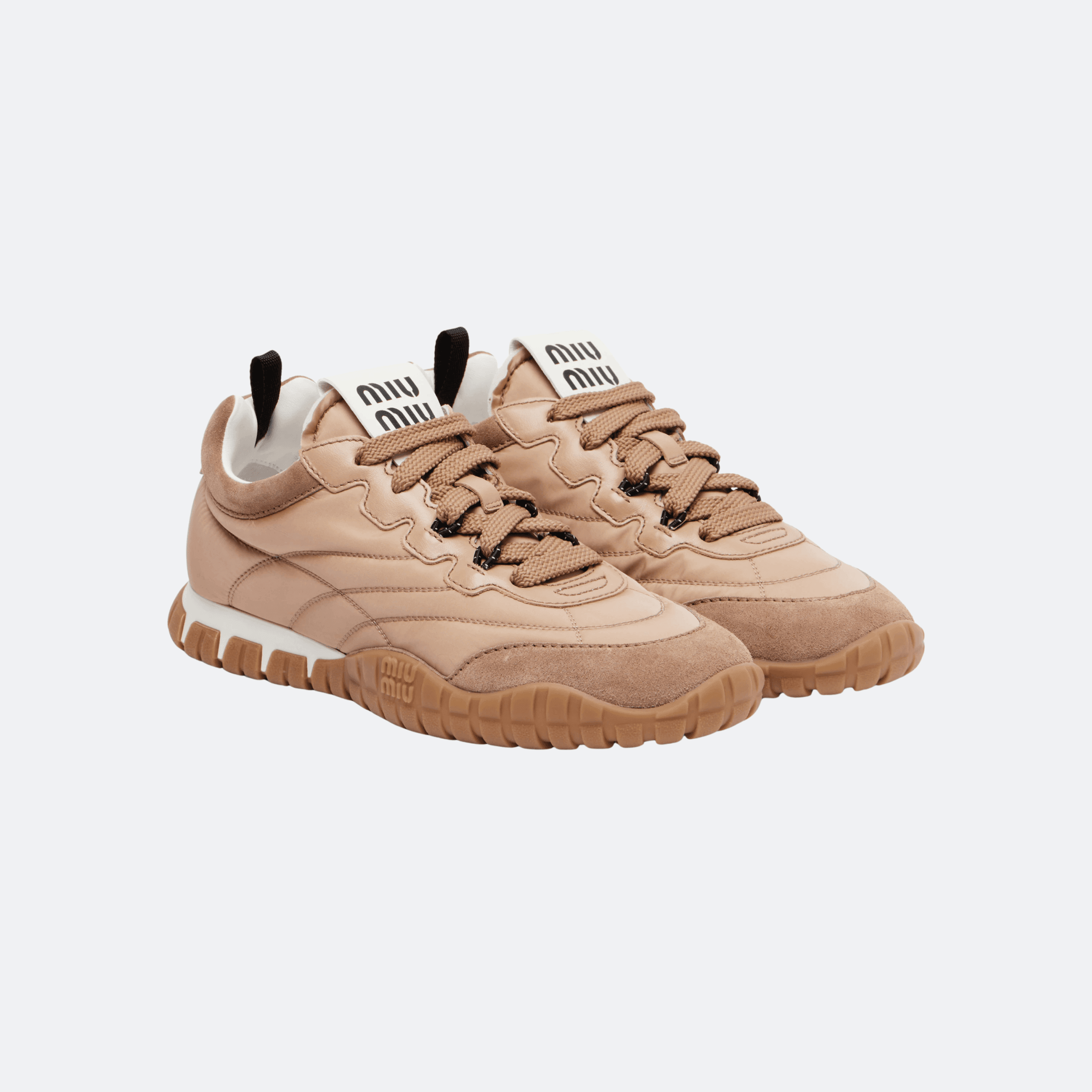 Miu Miu Suede & Leather Low-Top Sneakers - Sand alternate