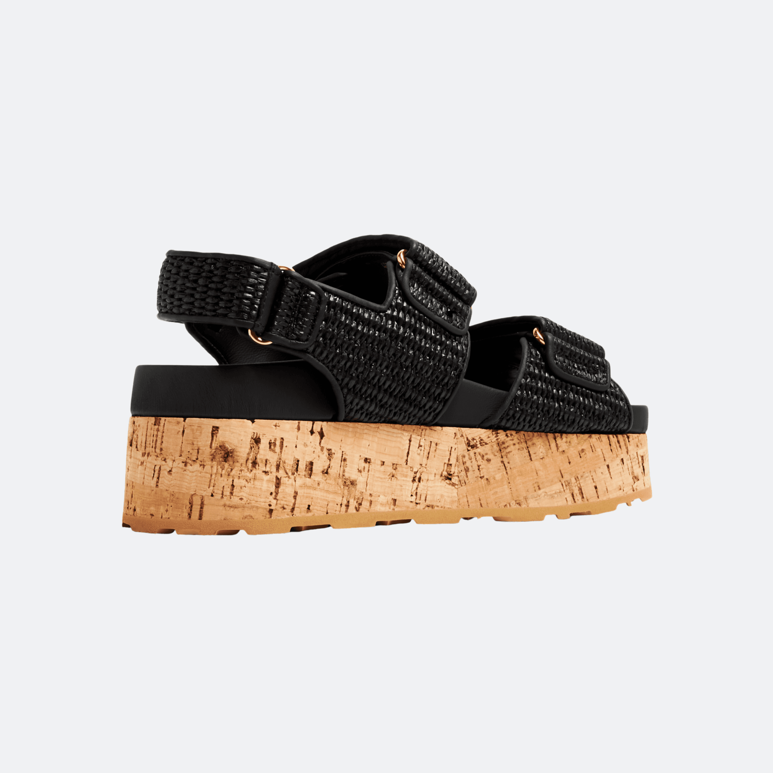 Miu Miu Woven Raffia Cork Platform Sandals - Black alternate