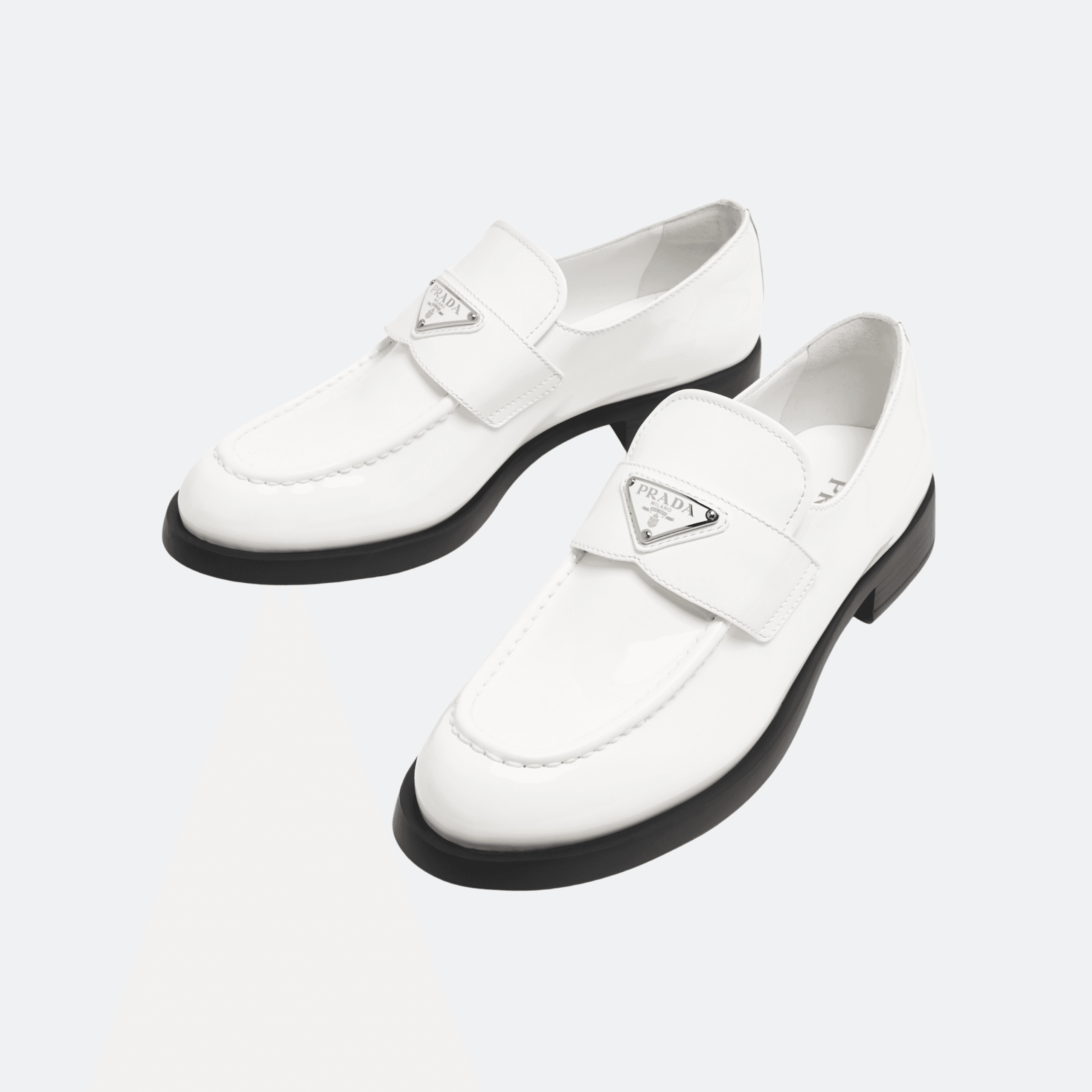 Patent Leather Loafers with Triangular Logo Plaque - White alternate