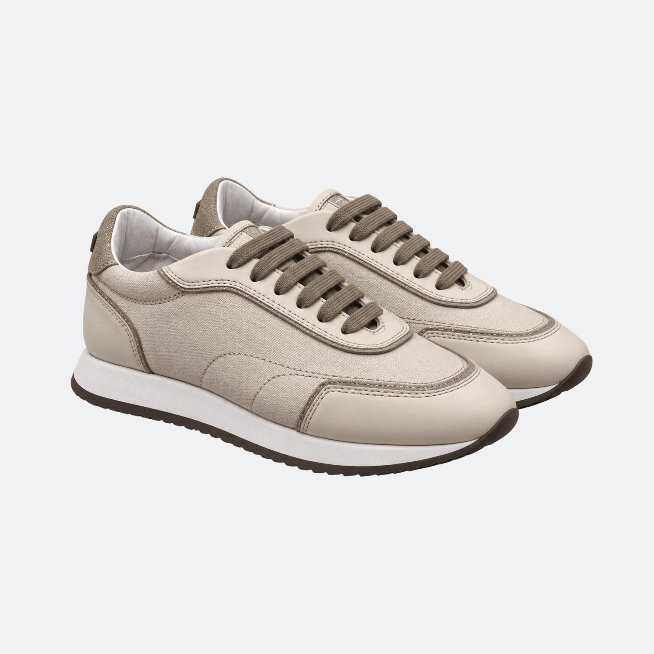 Peserico Leather And Fabric Sneakers for Women - Beige alternate