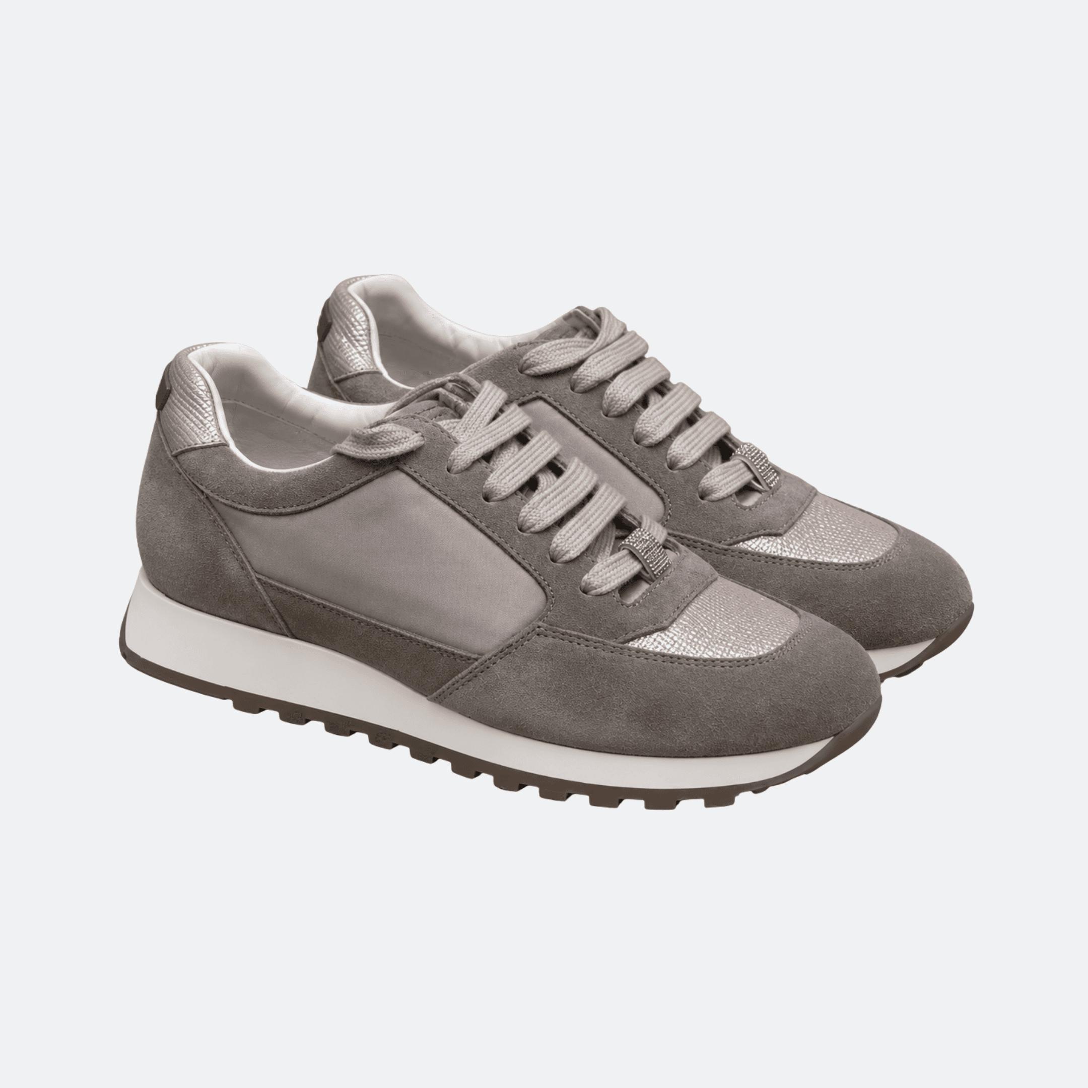 Peserico Metallic Panel Low-Top Sneakers With Suede And Leather Details - Light Grey alternate