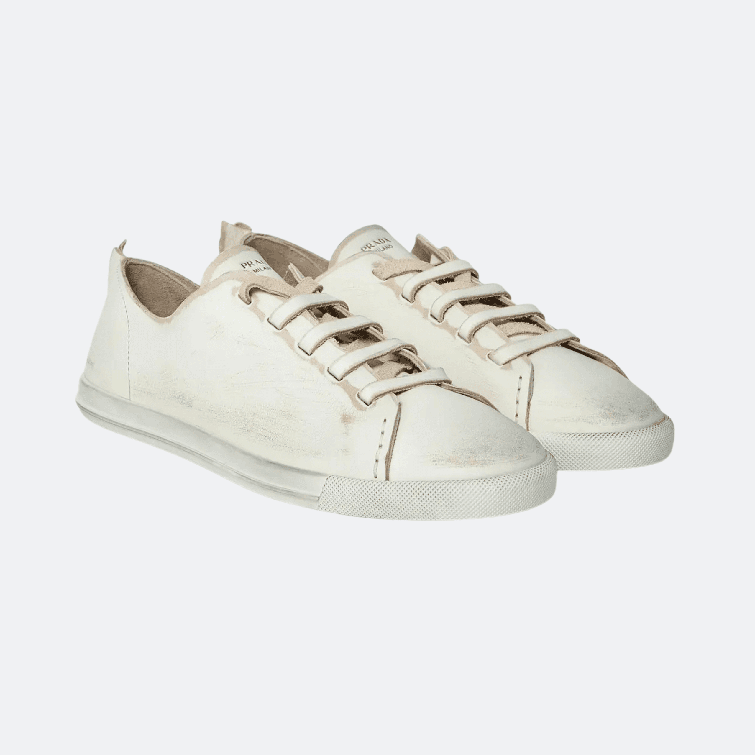 Prada Antiqued Leather Sneakers For Women - Ivory alternate