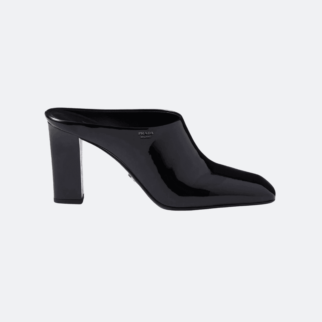 Prada Black Patent Leather Mules
