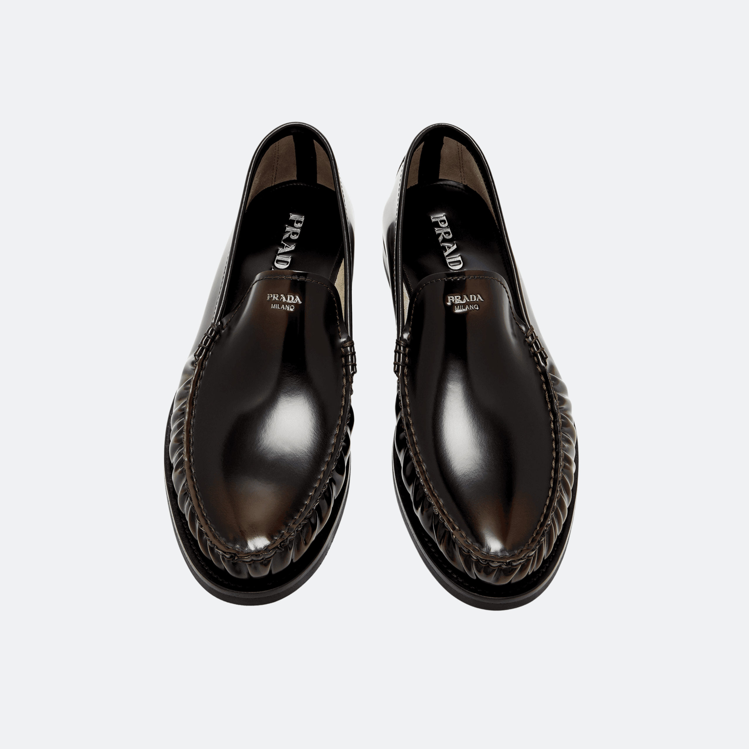 Prada Brushed Leather Loafers for Women - Dark Brown alternate