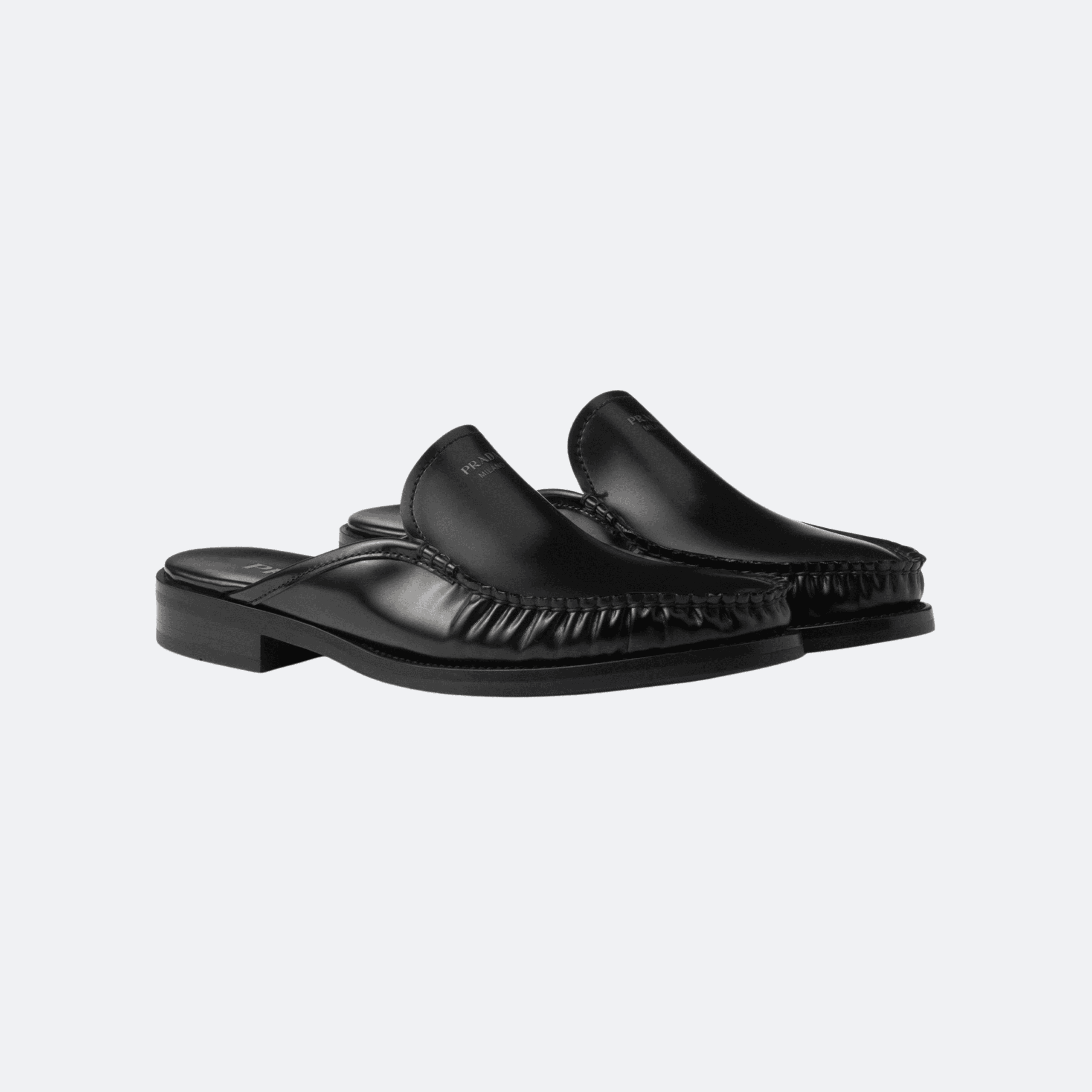 Prada Brushed Leather Women's Closed Slippers - Black alternate