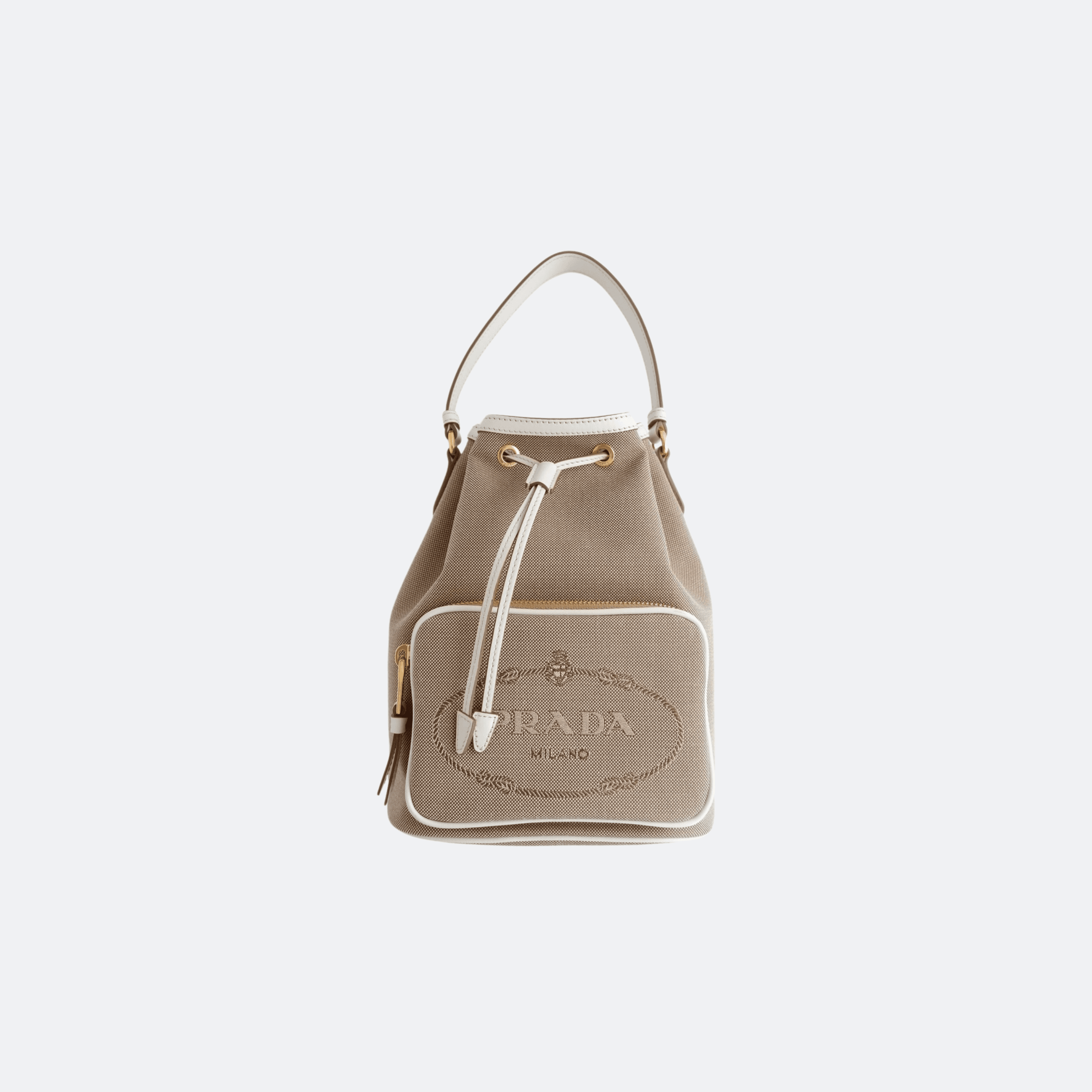 Prada Canapa Canvas Bucket Bag - Beige with White Trim