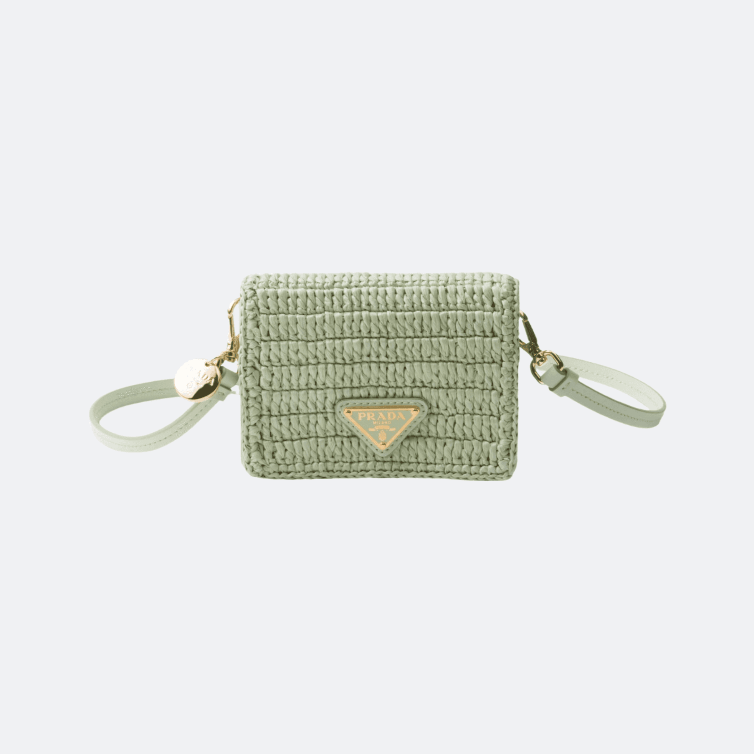 Prada Crochet Card Holder With A Shoulder Strap For Women - Aqua