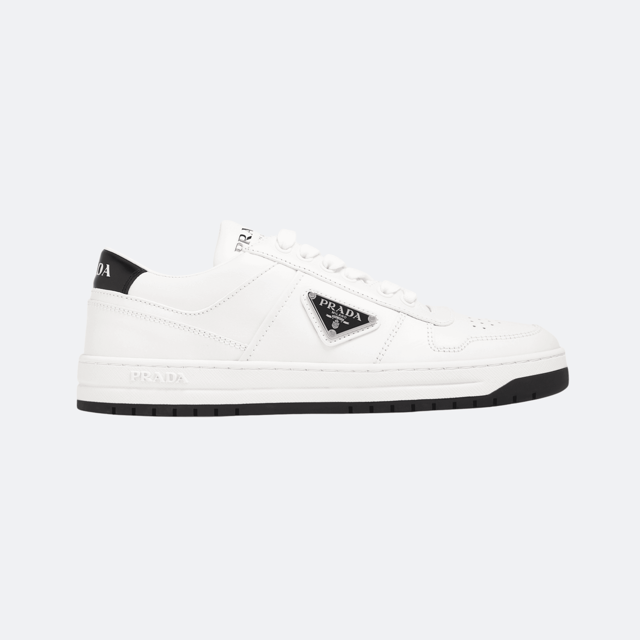 Prada Downtown Perforated Leather Sneakers For Women - White