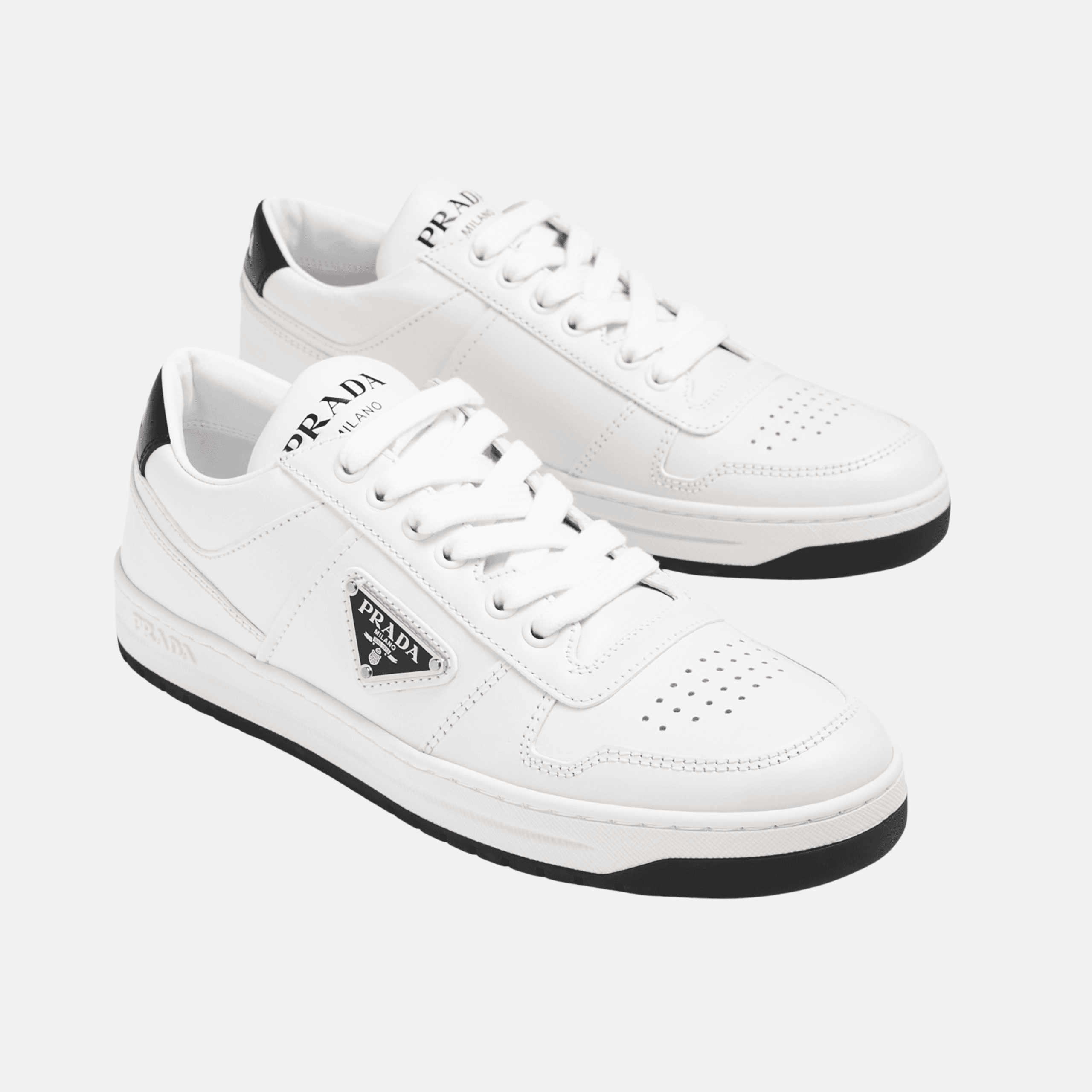 Prada Downtown Perforated Leather Sneakers For Women - White alternate