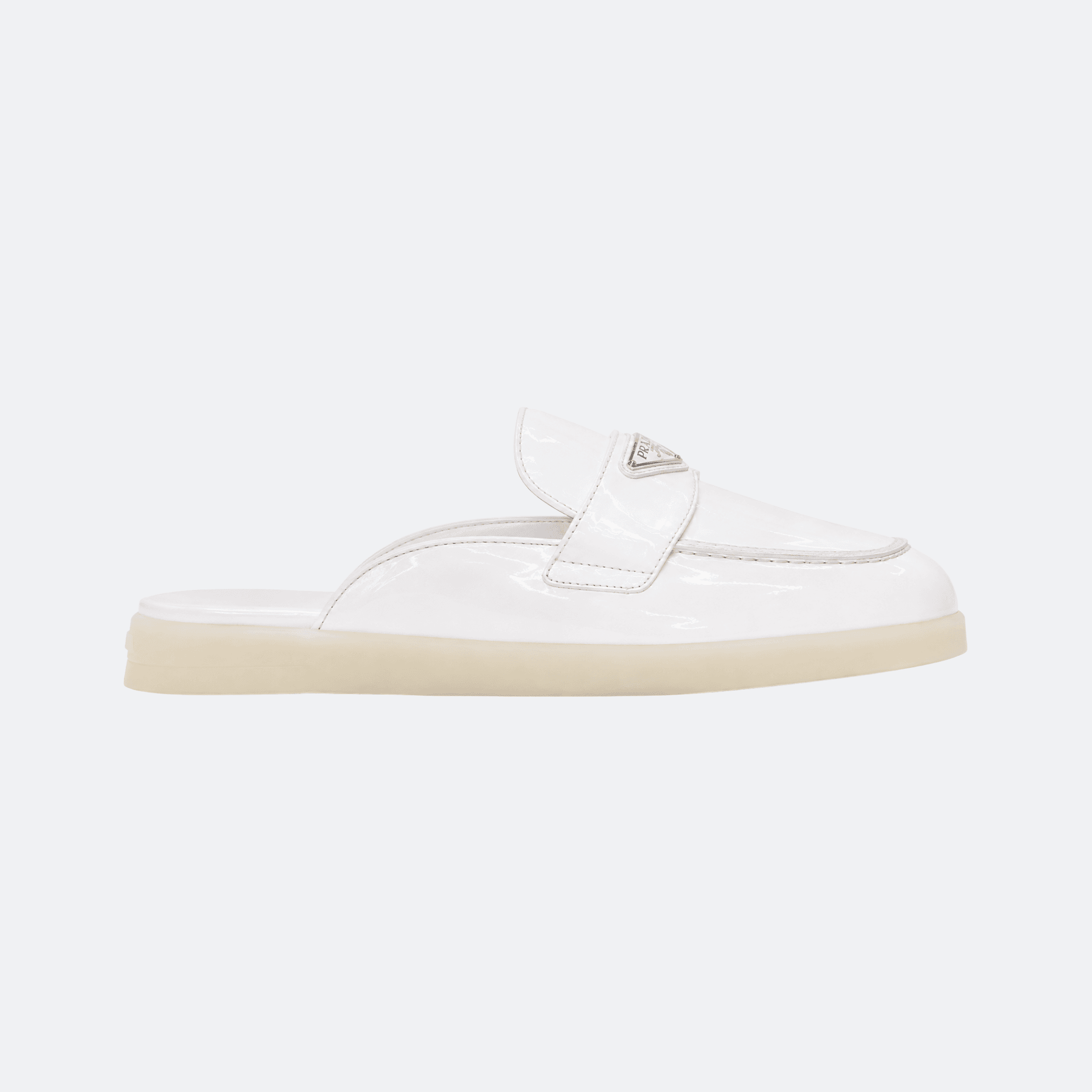 Prada Glossy Leather Mules For Women - White