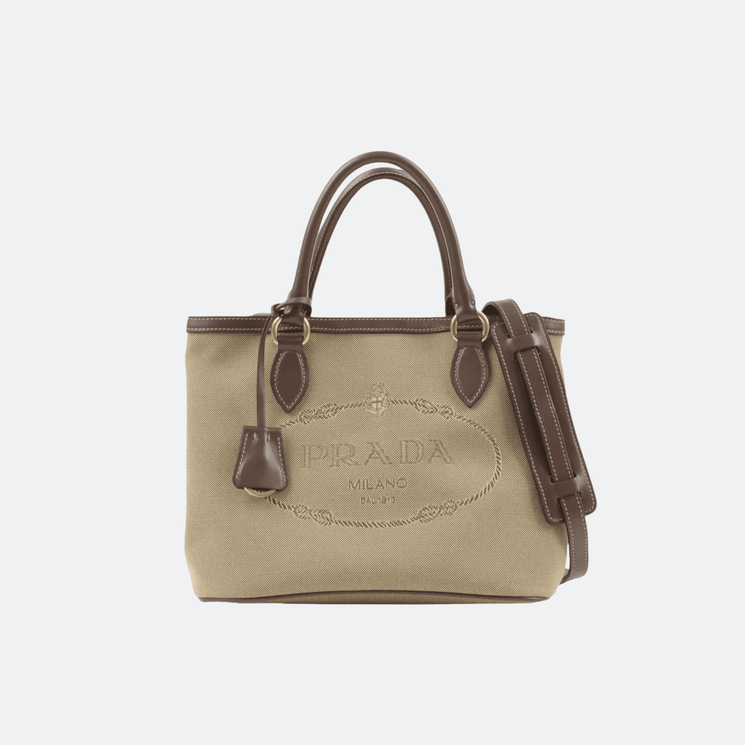 Prada Jacquard 1BA172 Canvas Tote Bag - Beige/Brown