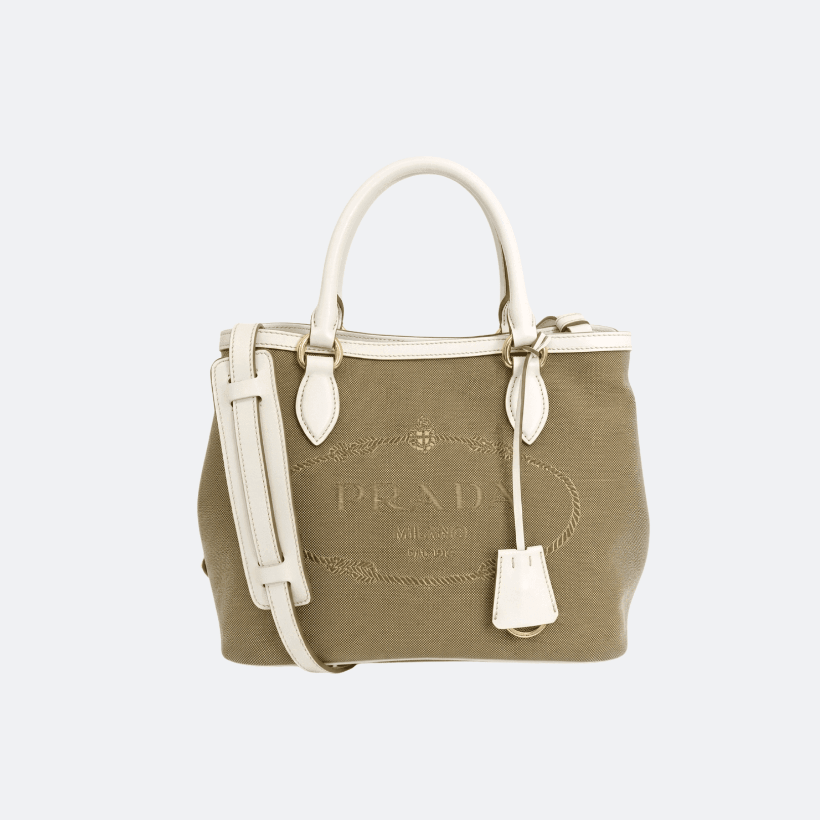 Prada Jacquard 1BA172 Canvas Tote Bag - Beige/White