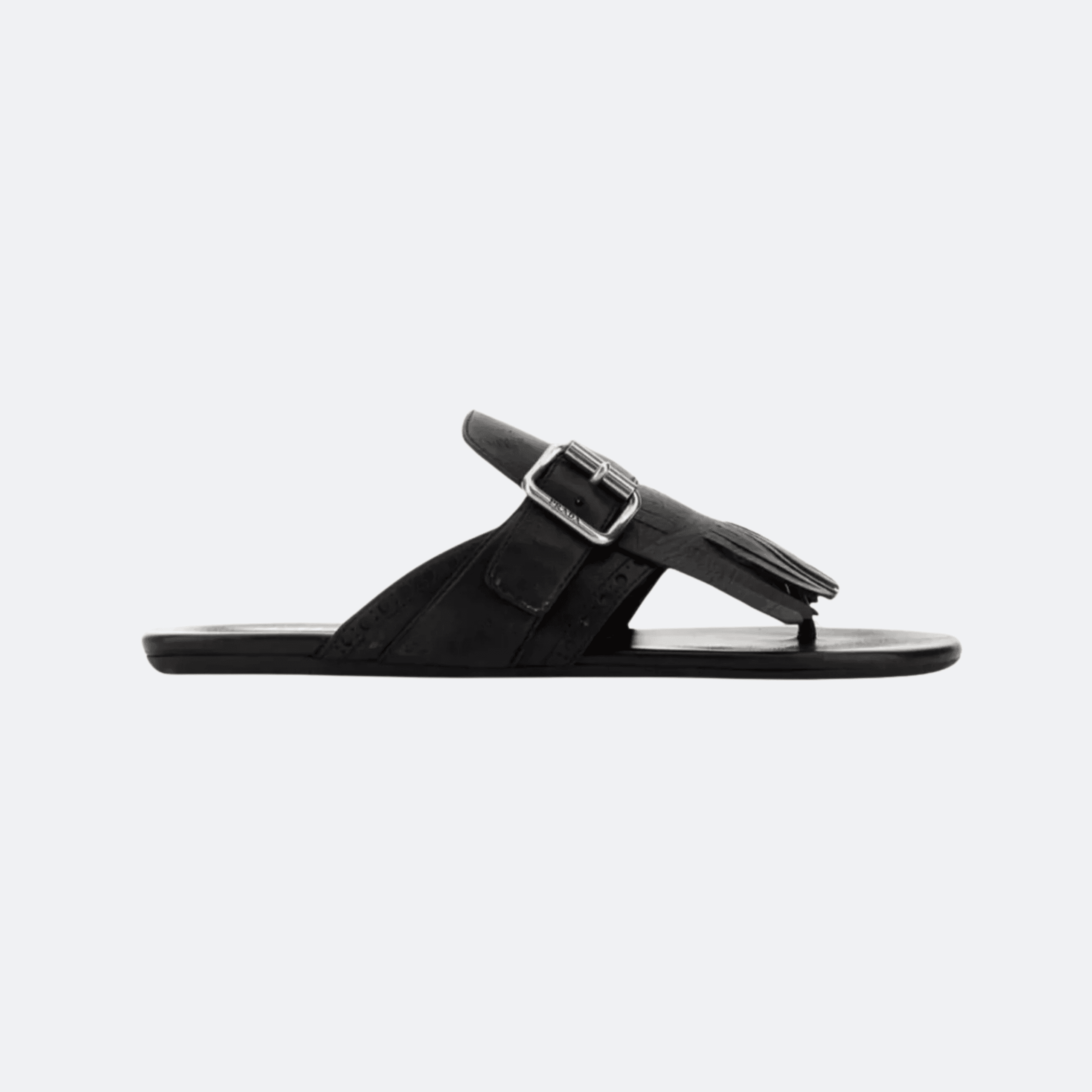 Prada Leather Thong Sandals for Women - Black