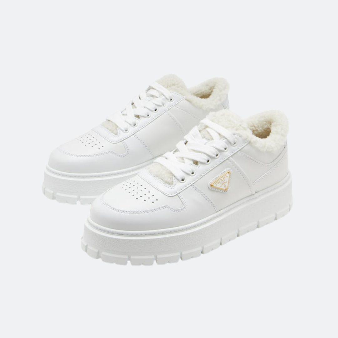 Prada Leather White Leather Women Sneakers with Fur alternate