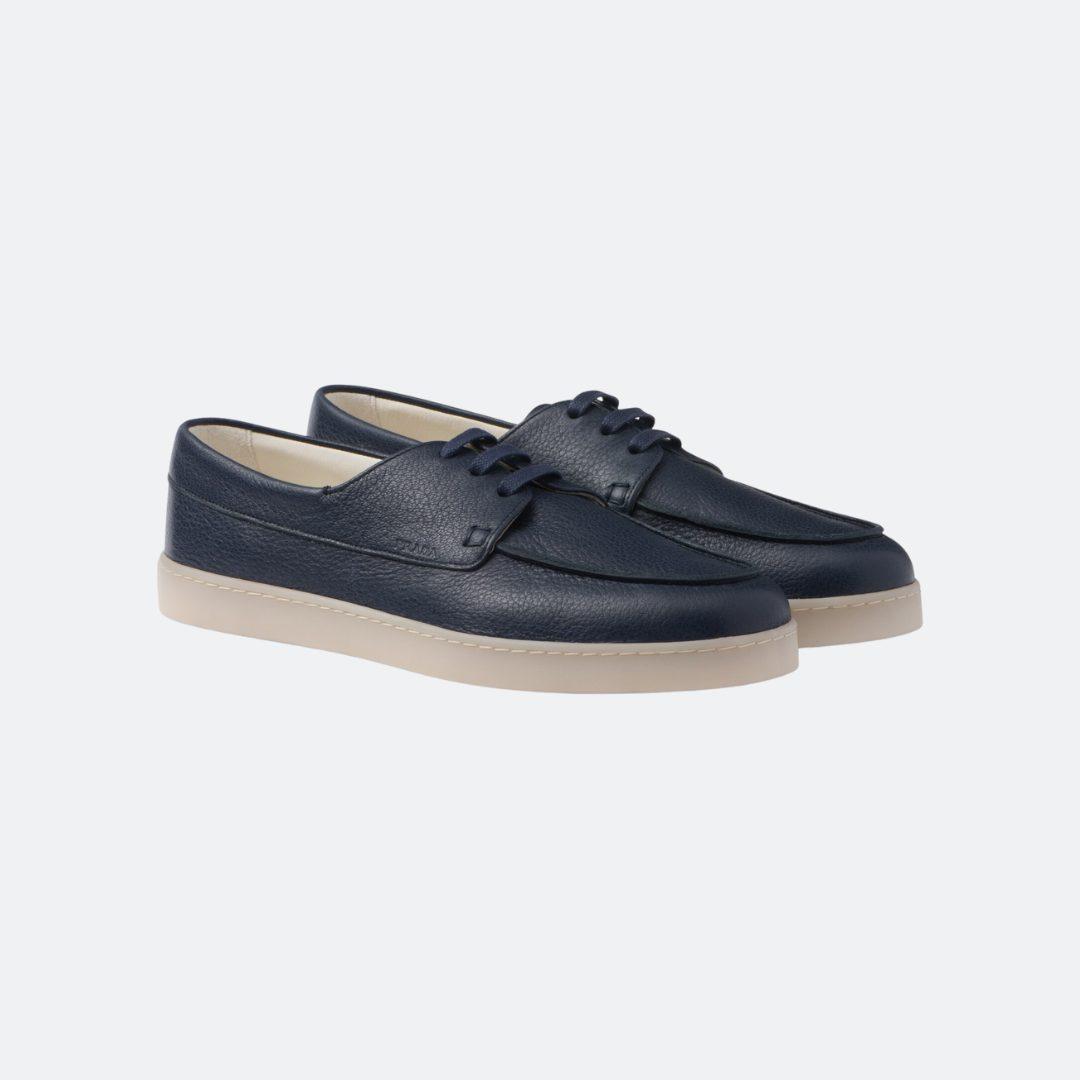 Prada Men Leather Baltic Blue Loafers alternate