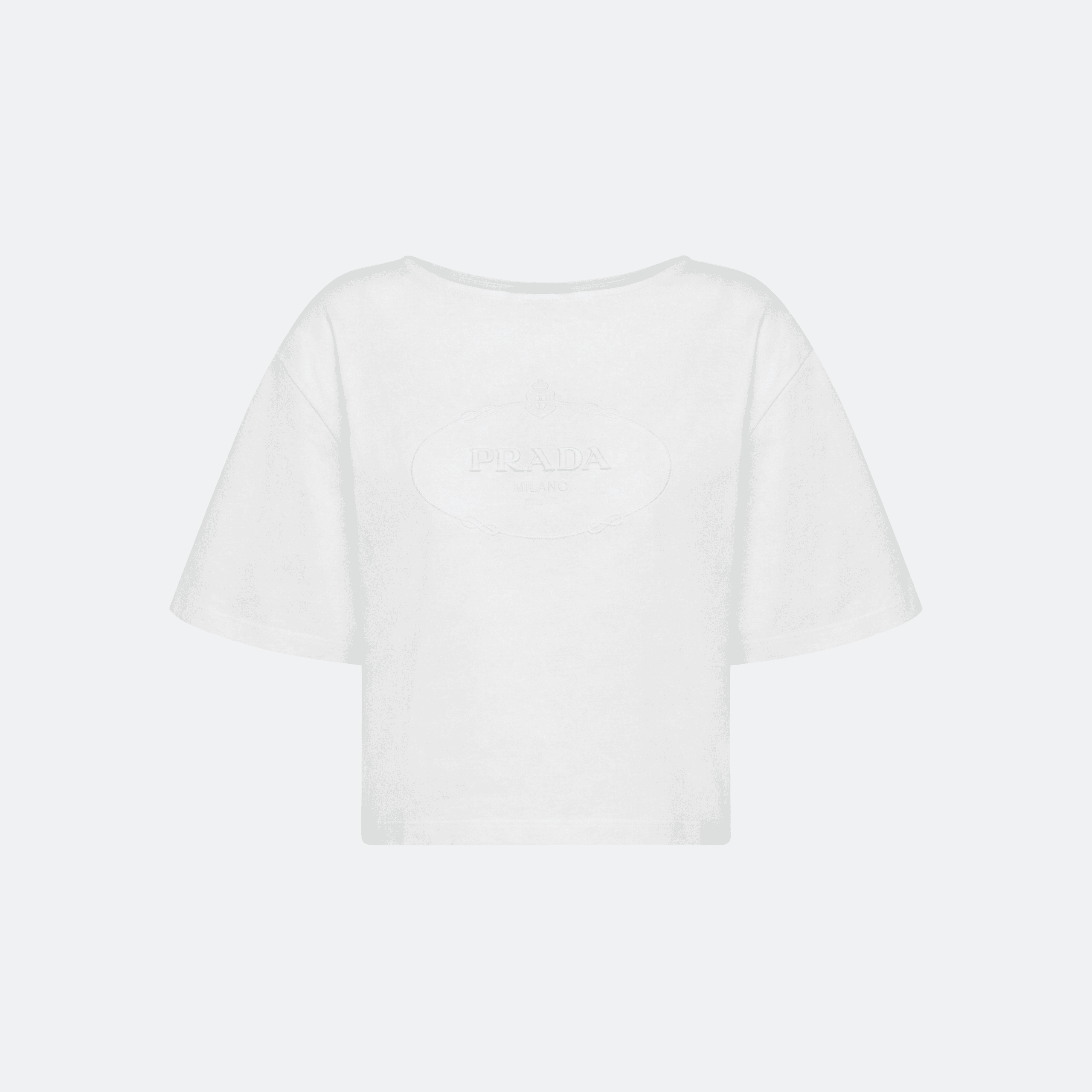 Prada Milano Embossed Logo Cropped Cotton T-Shirt – White alternate