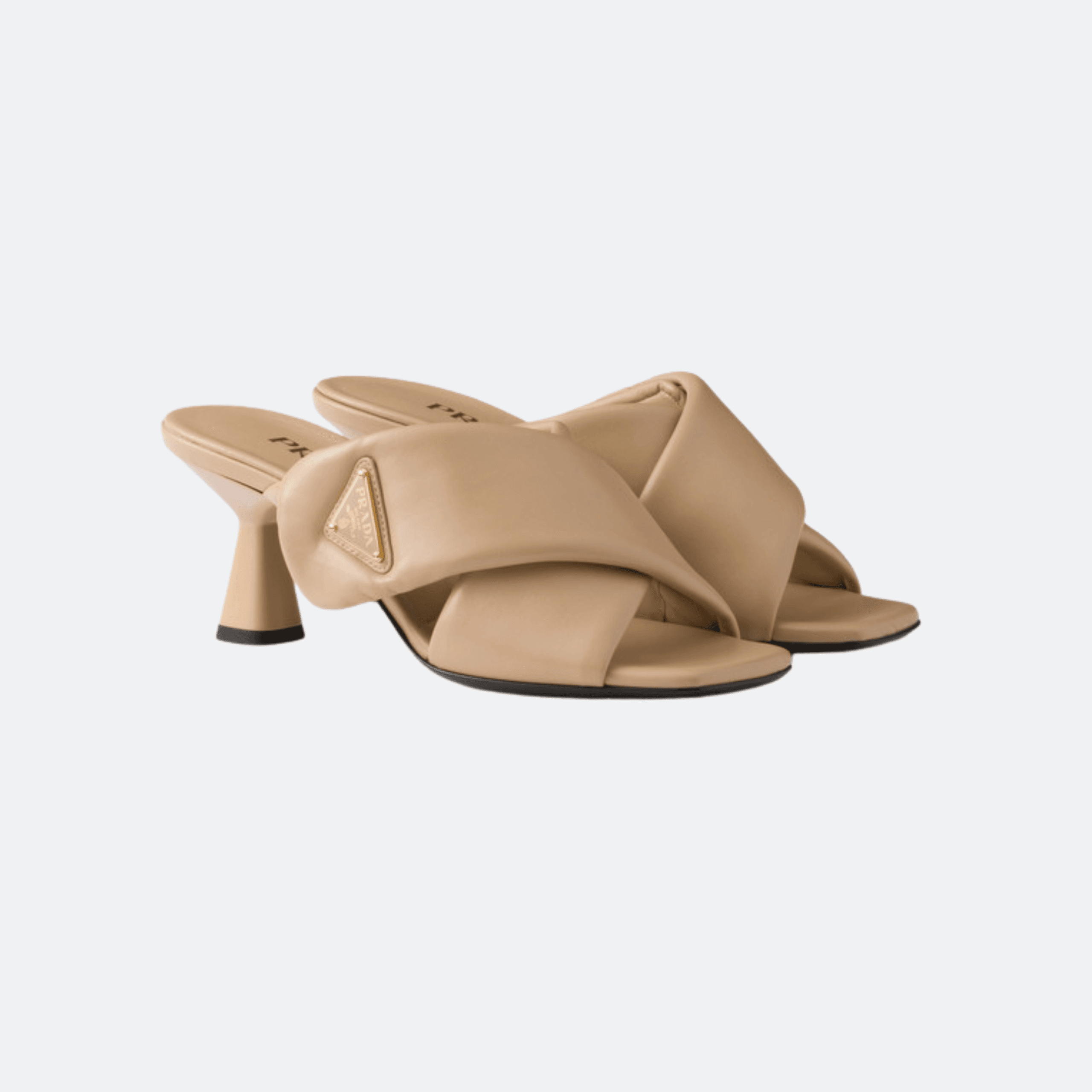 Prada – Nappa Leather Heeled Sandals with Triangle Logo - Beige alternate