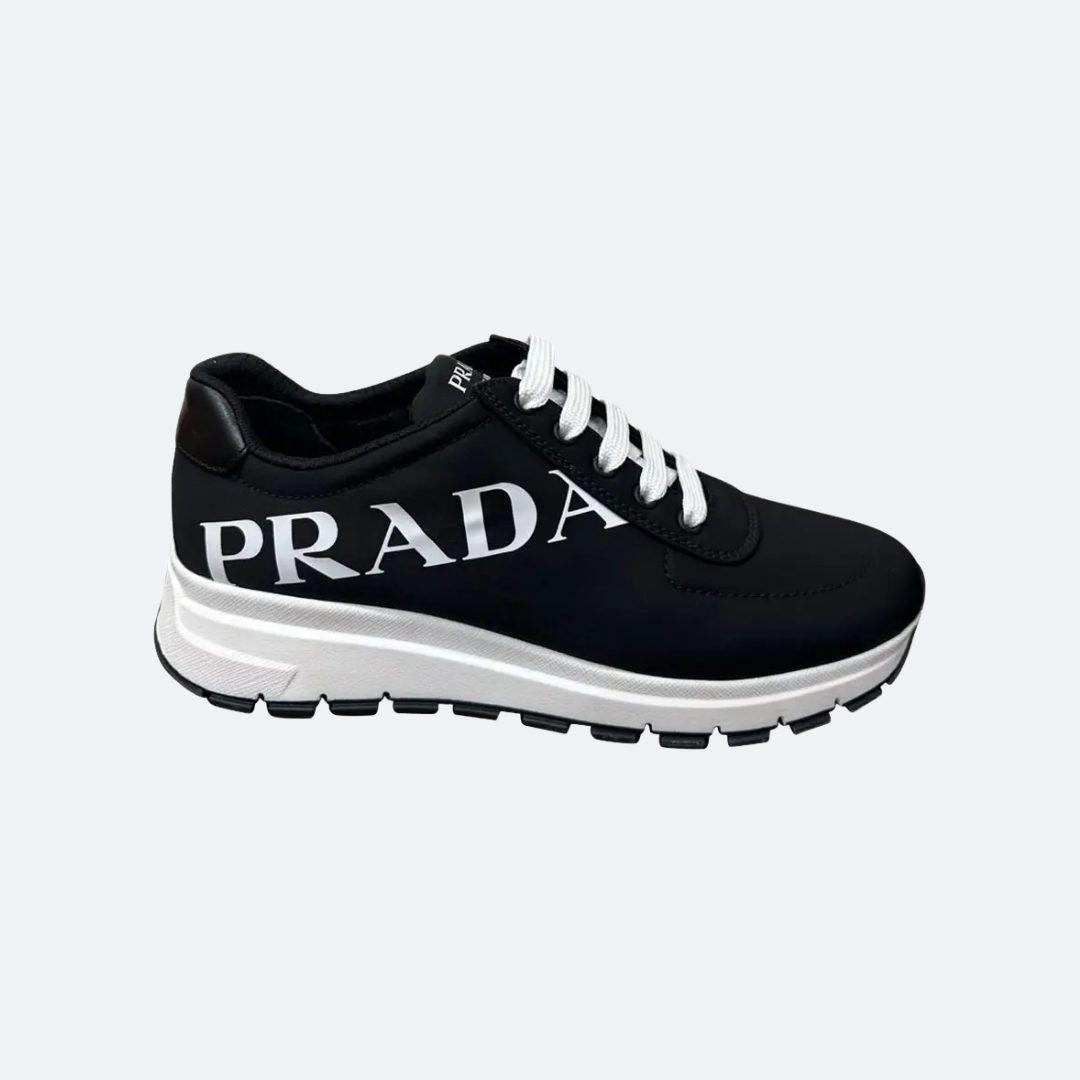 Prada Nylon Laced Up Black/White Women Sneakers