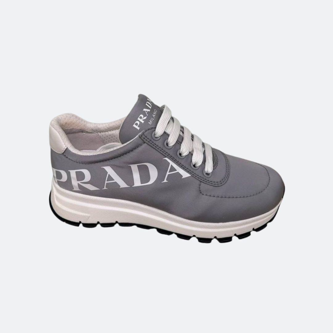 Prada Nylon Laced Up Grey/White Women Sneakers