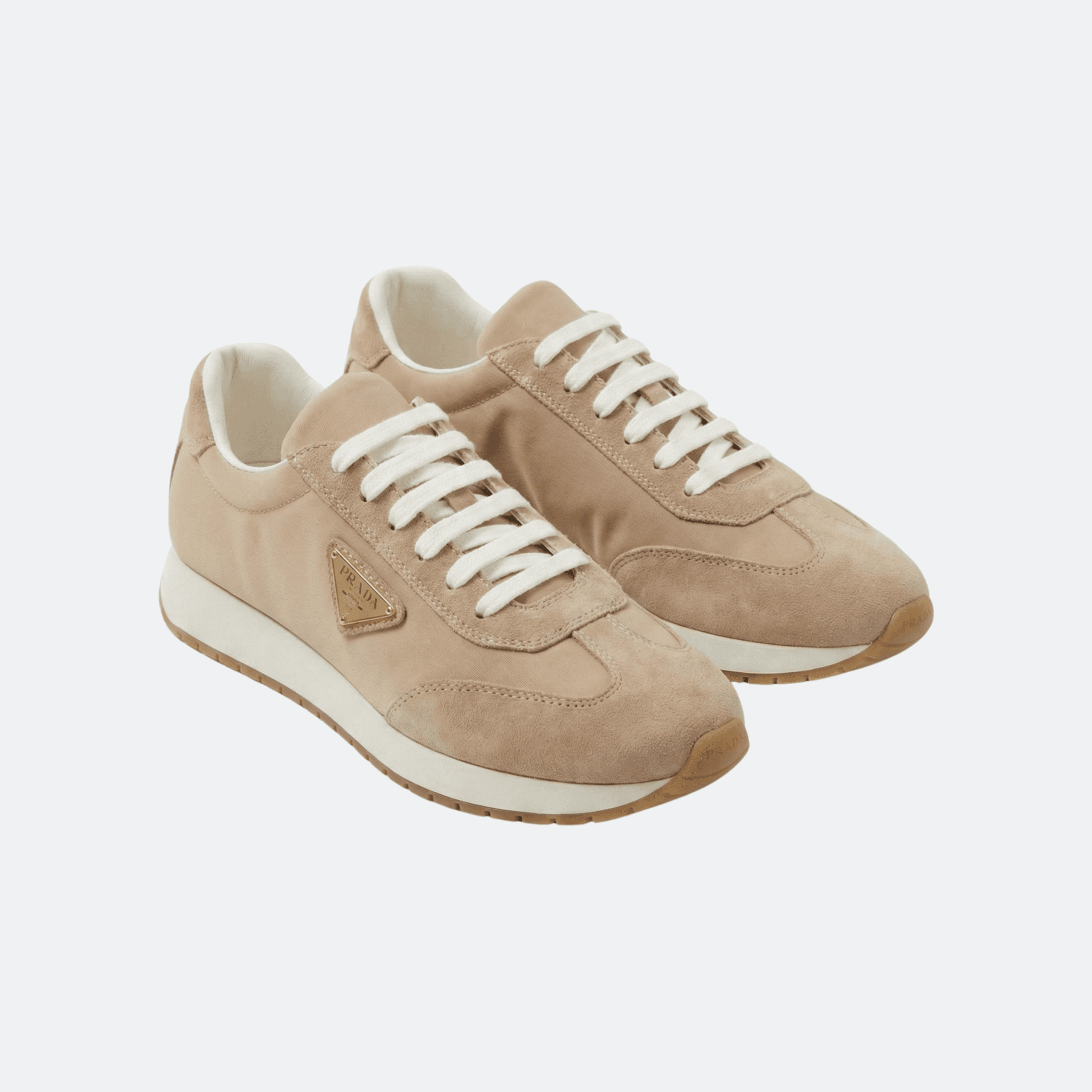 Prada Nylon & Suede Beige Low-Top Sneakers with Enamel Triangle Logo for Men alternate